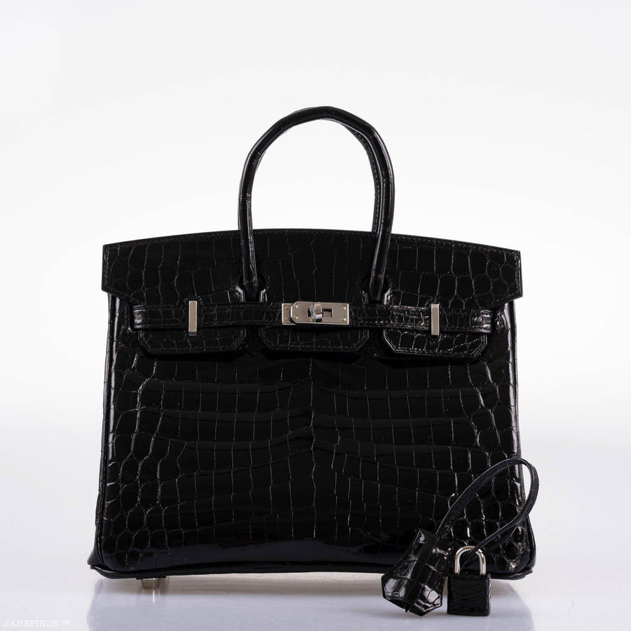 Hermès Birkin 25 Shiny Black Niloticus Crocodile with Palladium Hardware