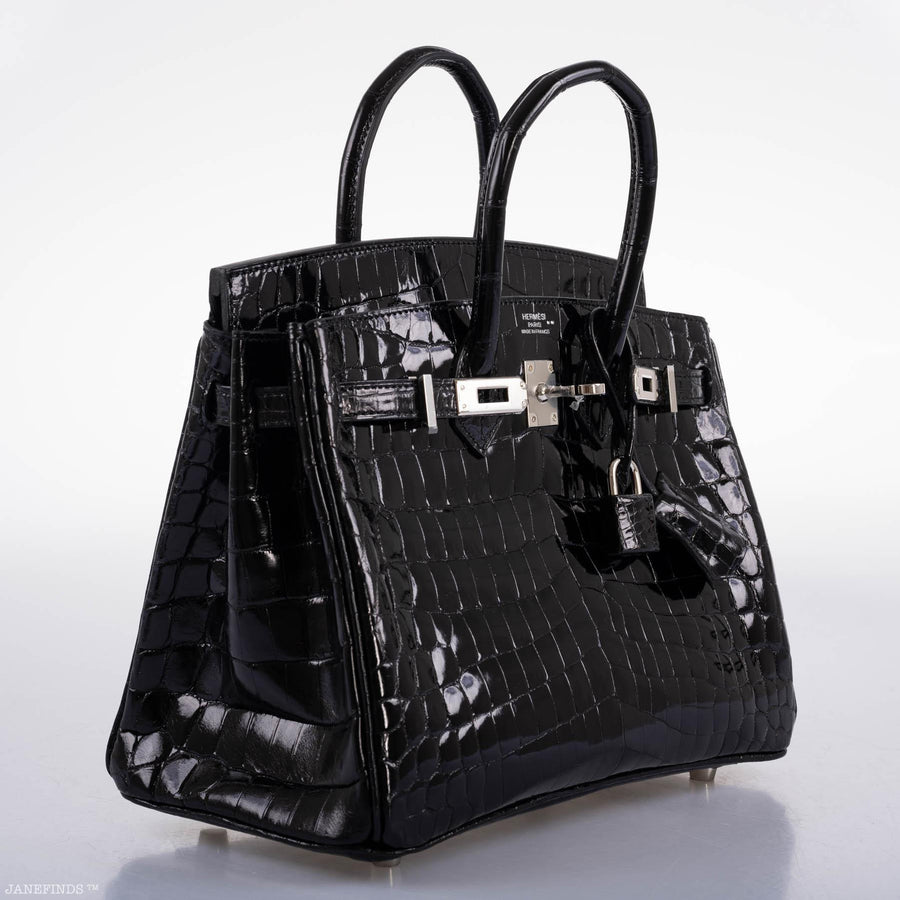 Hermès Birkin 25 Shiny Black Niloticus Crocodile with Palladium Hardware