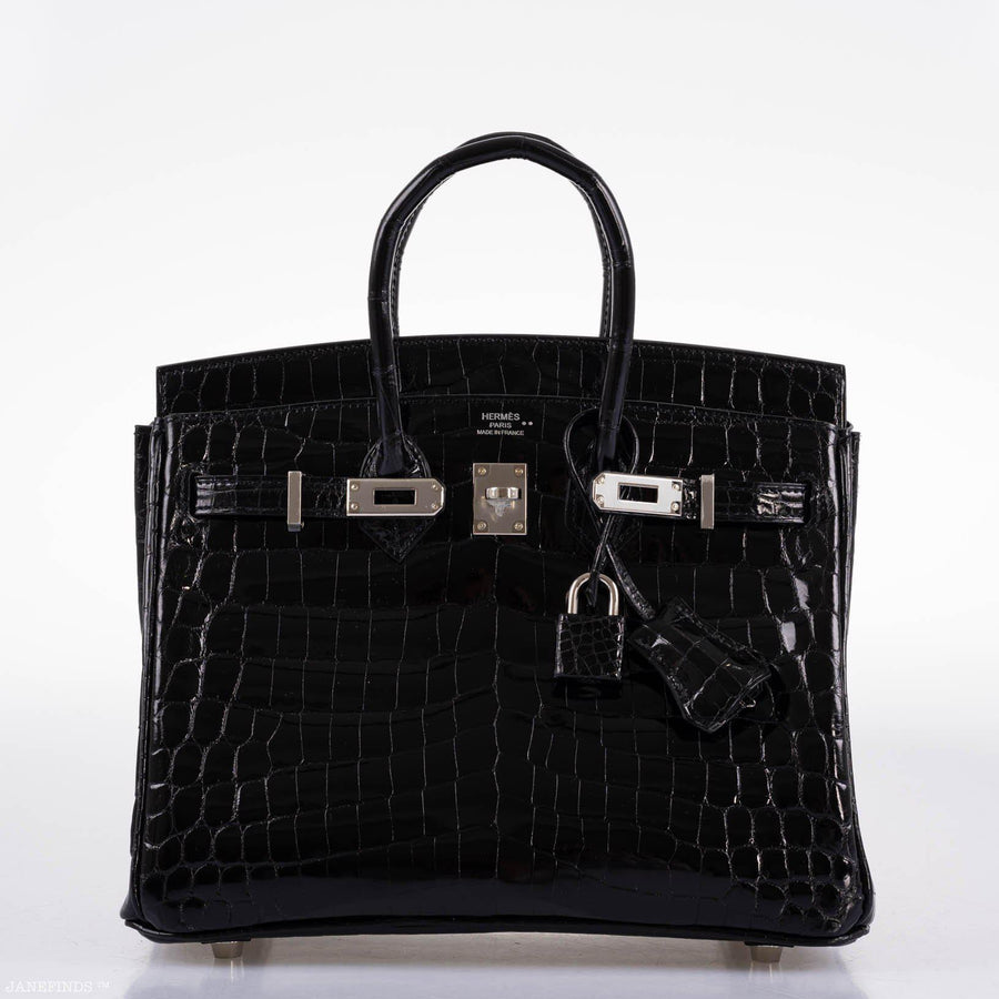 Hermès Birkin 25 Shiny Black Niloticus Crocodile with Palladium Hardware