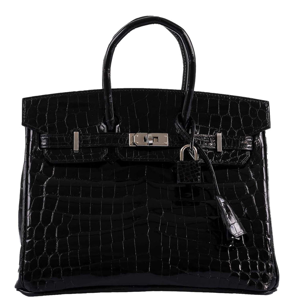 Hermès Birkin 25 Shiny Black Niloticus Crocodile with Palladium Hardware