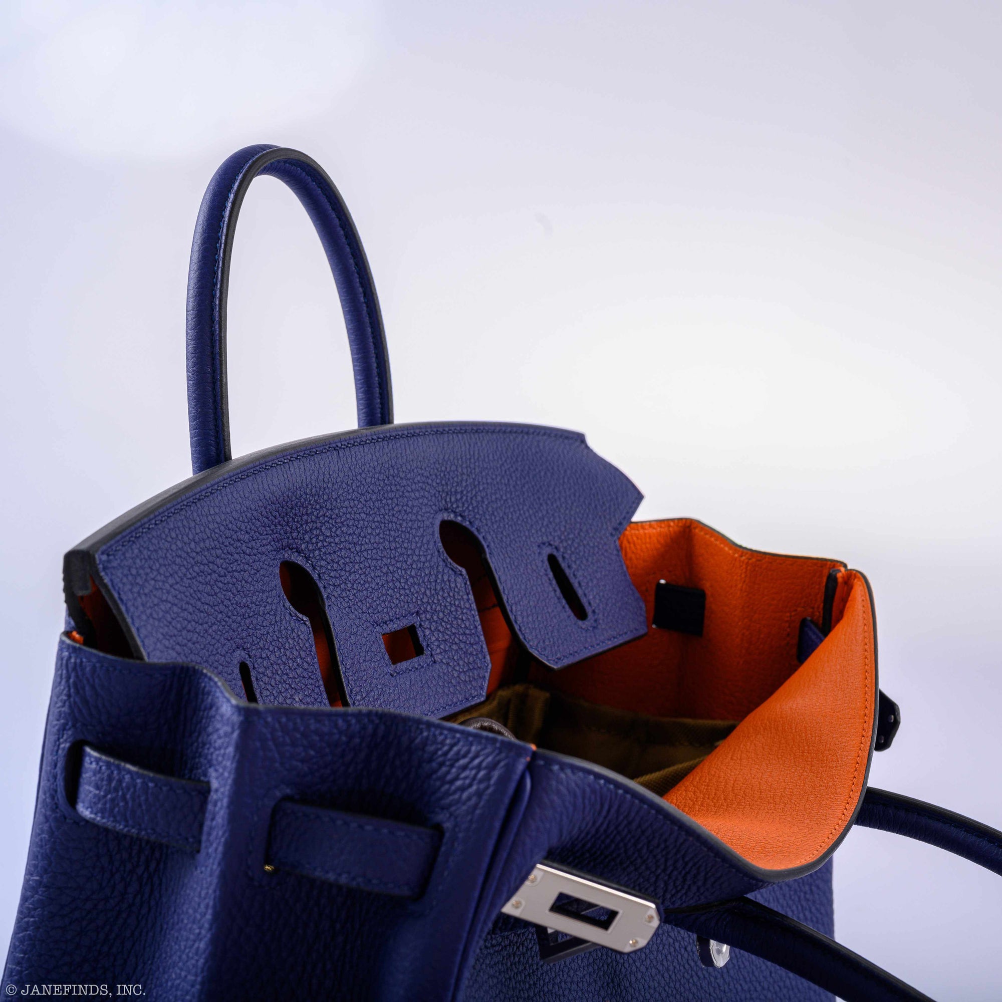 Hermès Birkin 25 Verso Blue Encre & Orange Togo Palladium Hardware