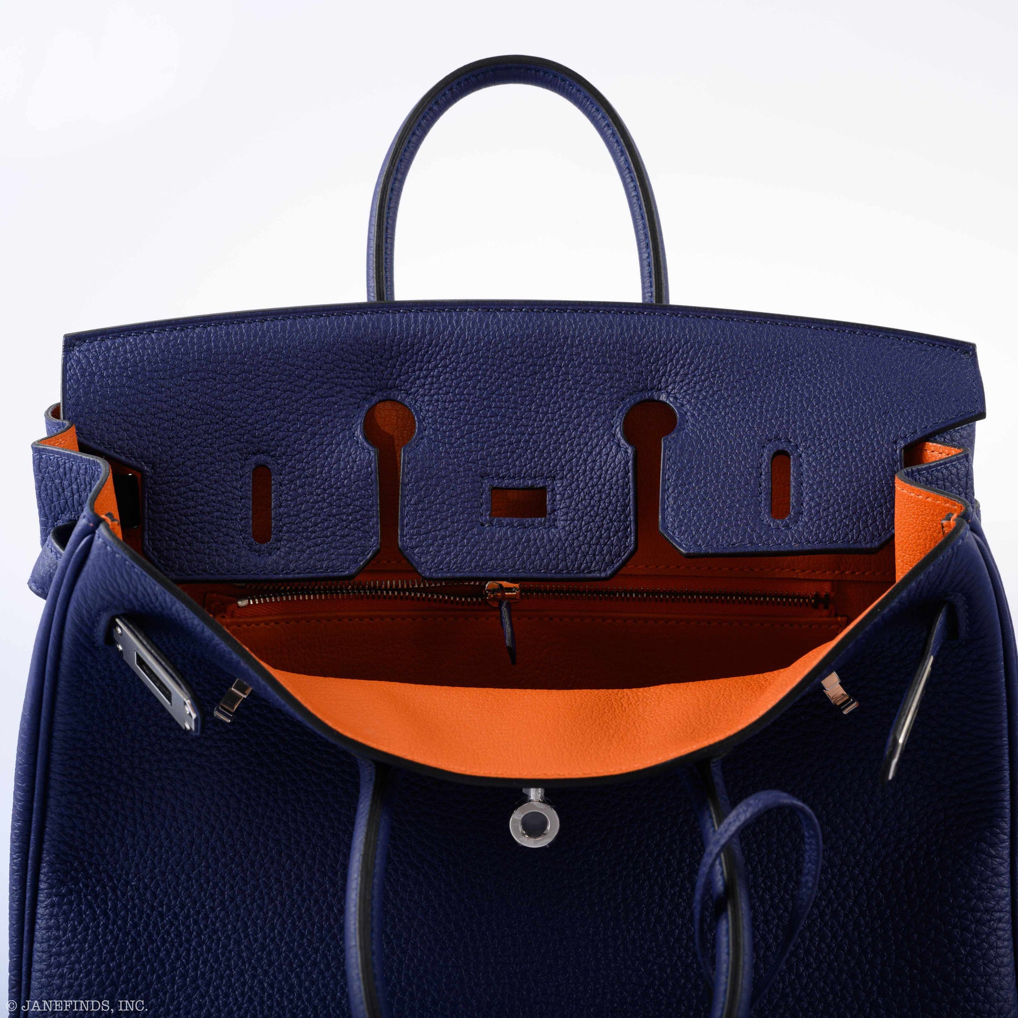 Hermès Birkin 25 Verso Blue Encre & Orange Togo Palladium Hardware