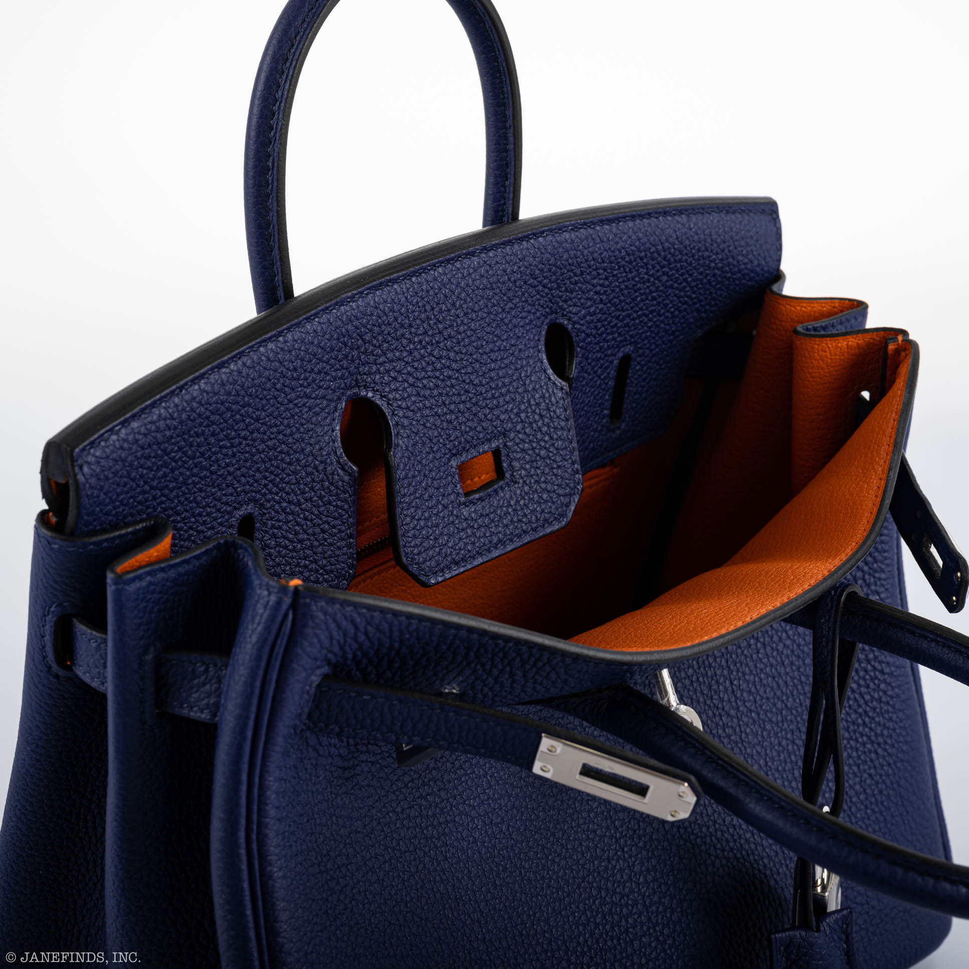 Hermès Birkin 25 Verso Blue Encre Togo & Orange H with Palladium Hardware