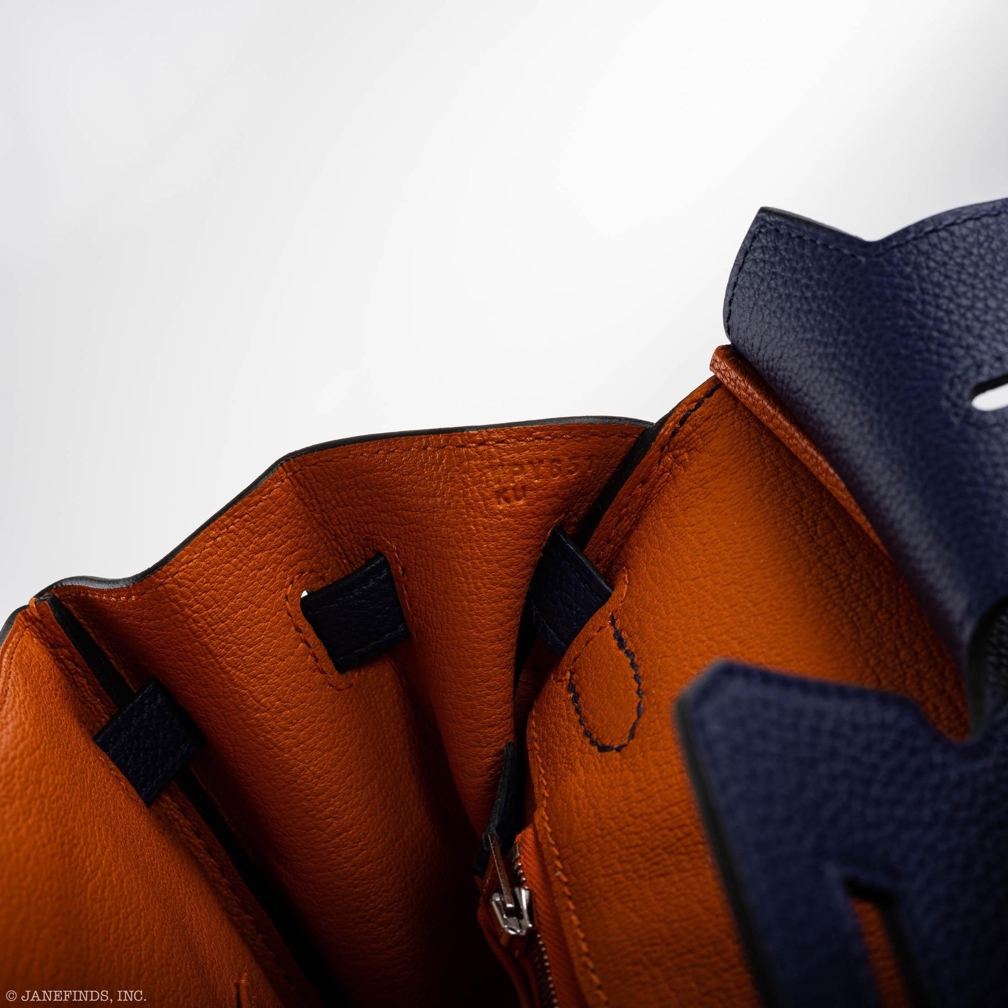 Hermès Birkin 25 Verso Blue Encre Togo & Orange H with Palladium Hardware