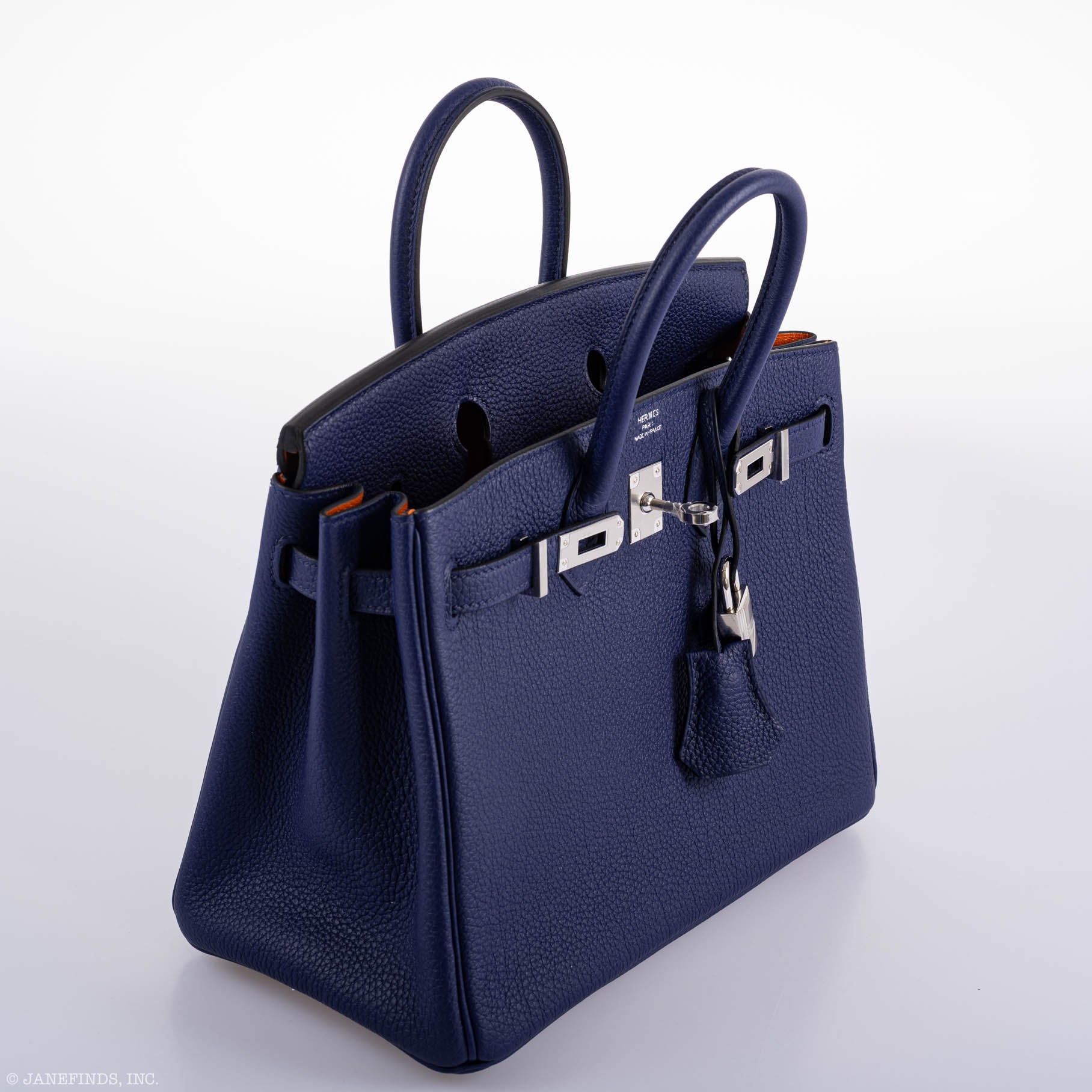 Hermès Birkin 25 Verso Blue Encre Togo & Orange H with Palladium Hardware