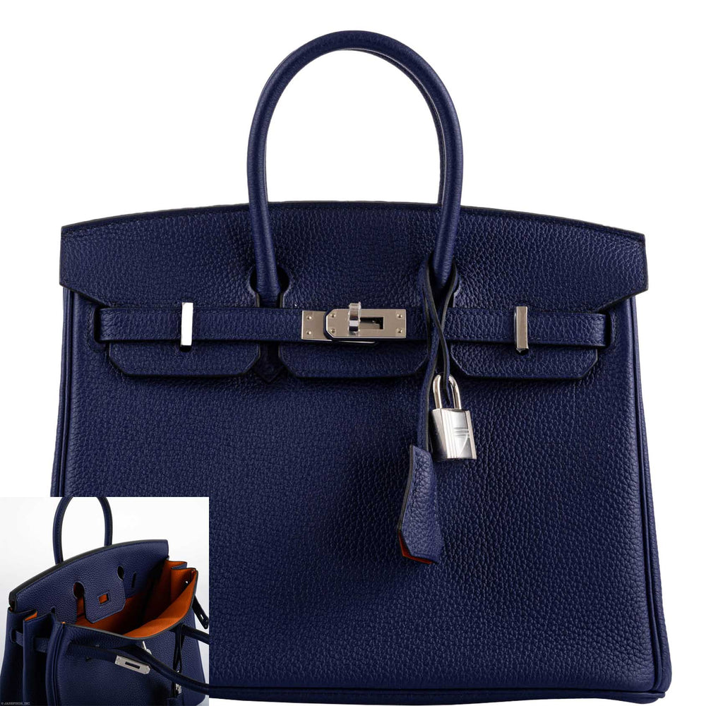 Hermès Birkin 25 Verso Blue Encre Togo & Orange H with Palladium Hardware