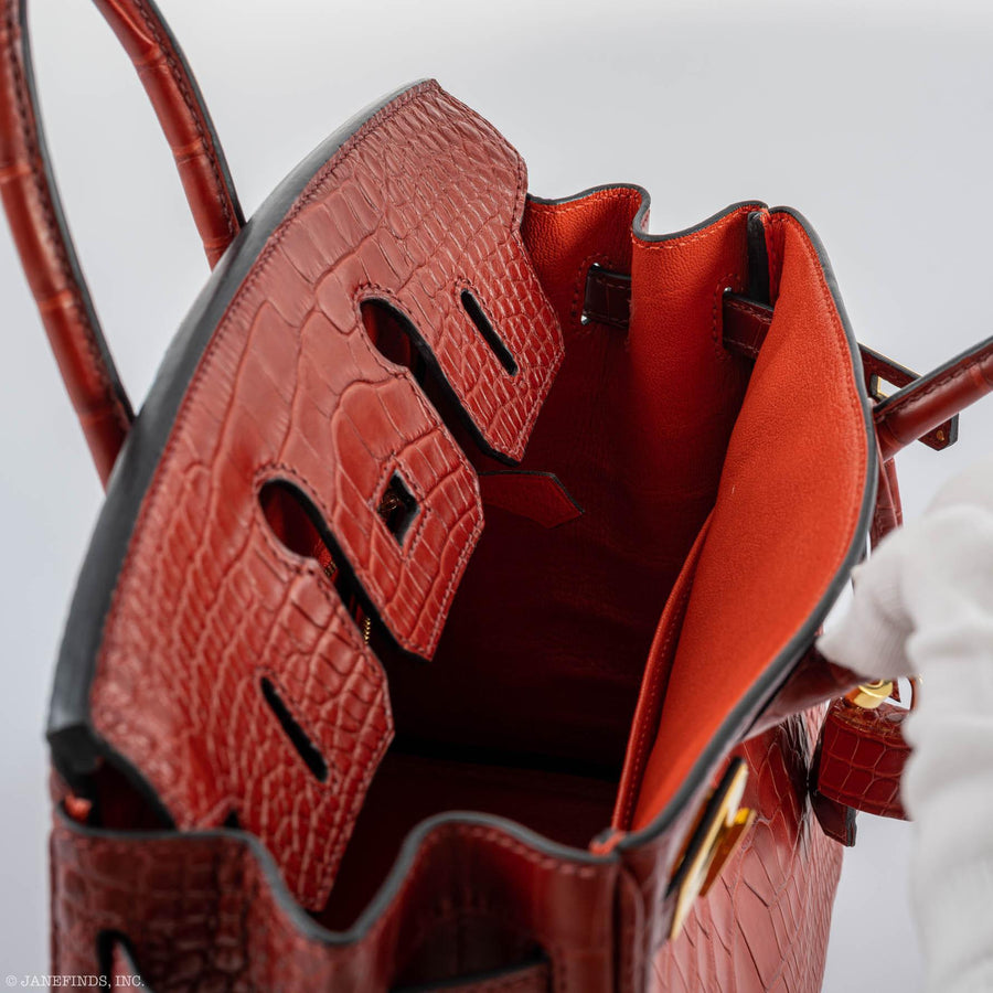 Hermès Birkin 25 Verso Rouge H Matte Alligator Orange Interior Gold Hardware