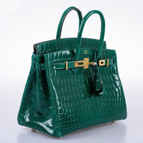 Hermès Birkin 25 Vert Emerald Shiny Niloticus Crocodile Gold Hardware
