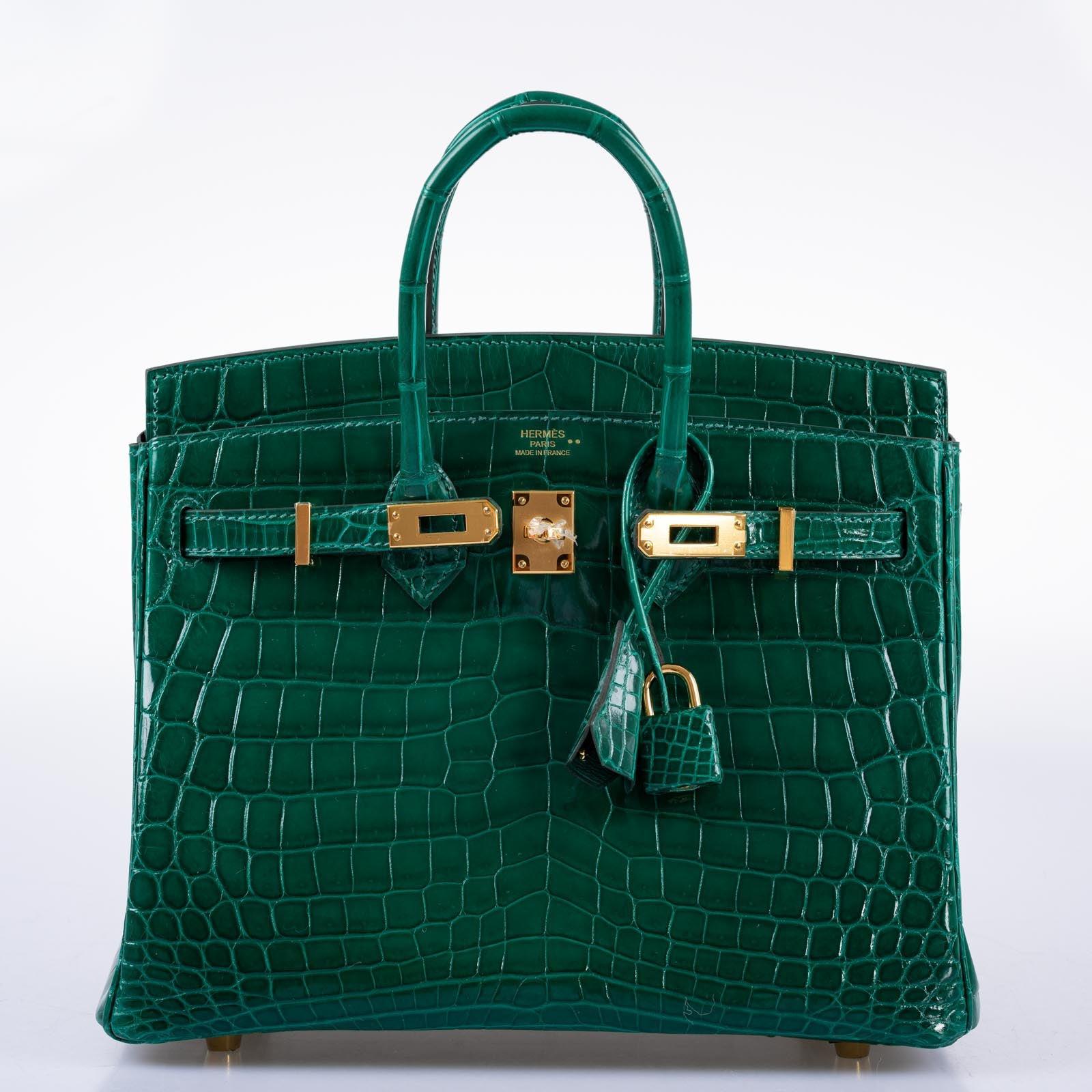 Hermès Birkin 25 Vert Emerald Shiny Niloticus Crocodile Gold Hardware