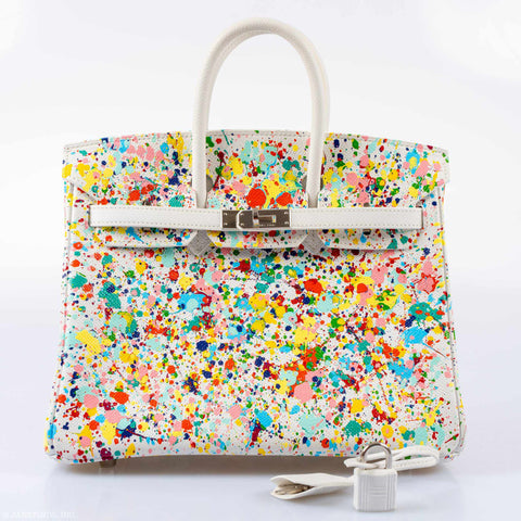 Hermès Birkin 25 White Epsom “Rainbow Fizz” Palladium Hardware * JaneFinds Custom Shop