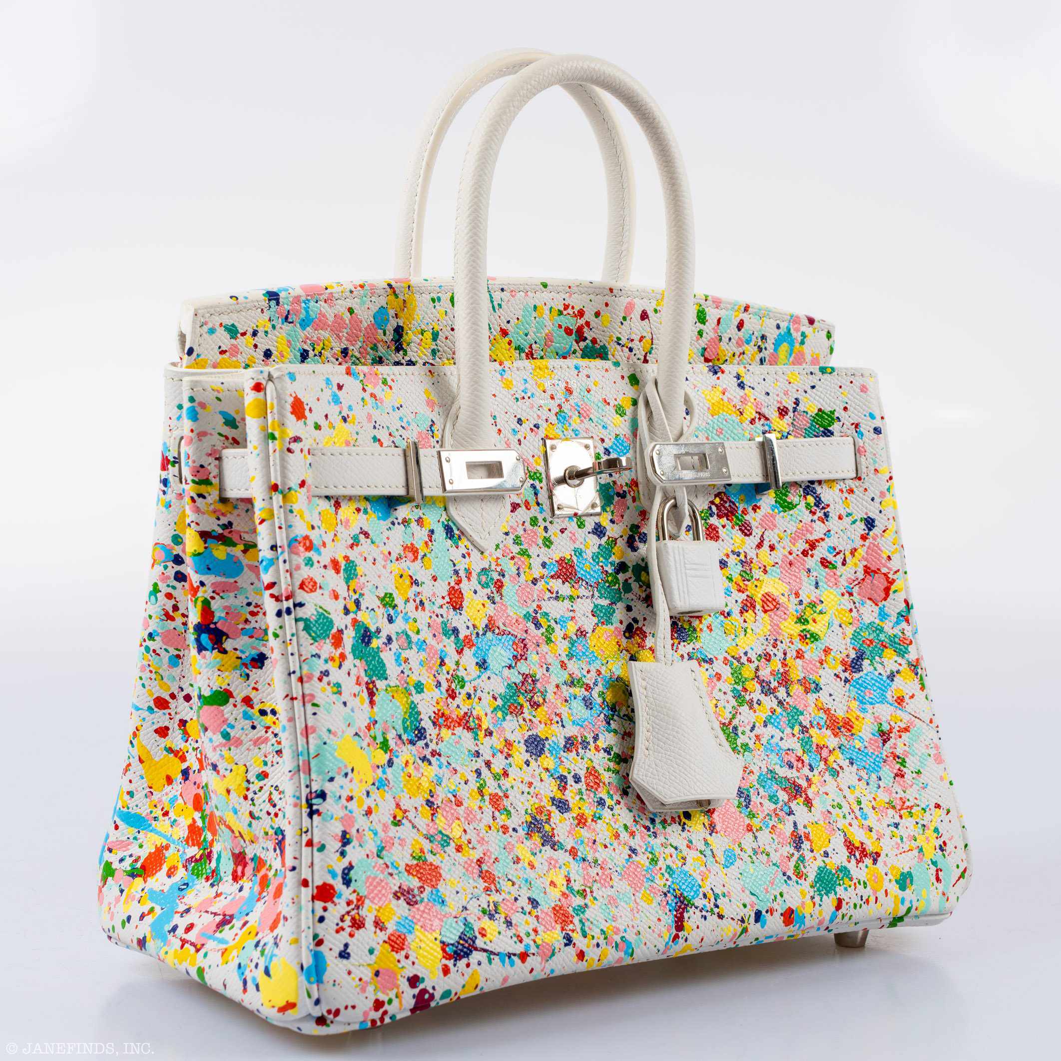 Hermès Birkin 25 White Epsom “Rainbow Fizz” Palladium Hardware * JaneFinds Custom Shop