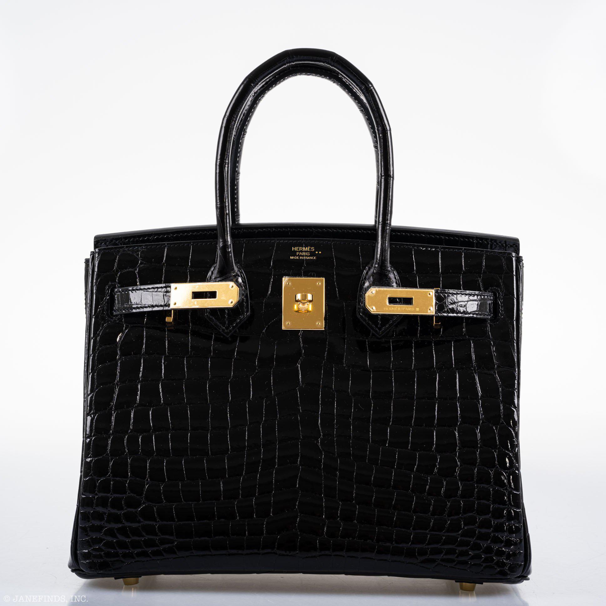 Hermès Birkin 30 Black Shiny Niloticus Crocodile Gold Hardware