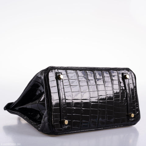 Hermès Birkin 30 Black Shiny Niloticus Crocodile Gold Hardware - 2021, Z