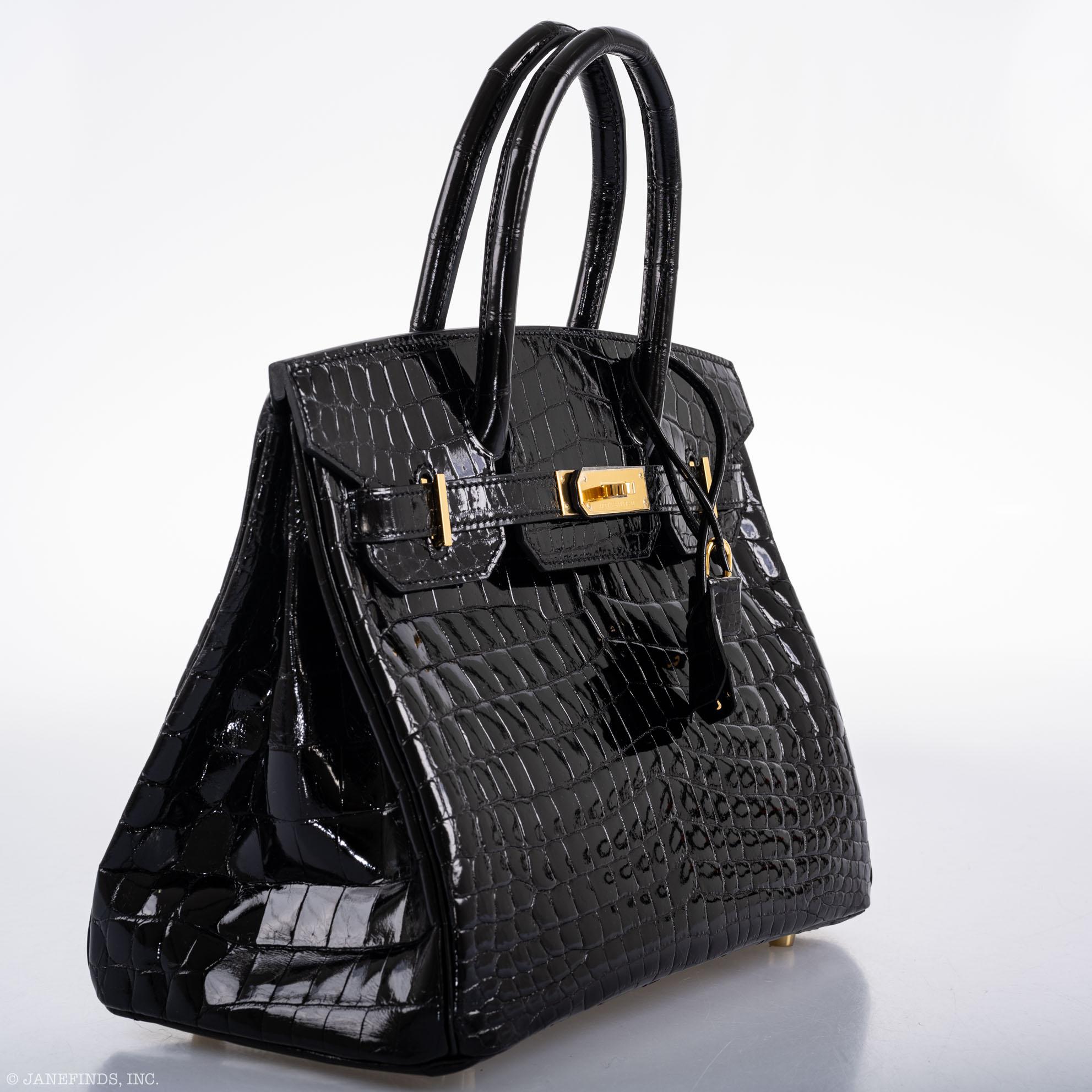 Hermès Birkin 30 Black Shiny Niloticus Crocodile Gold Hardware