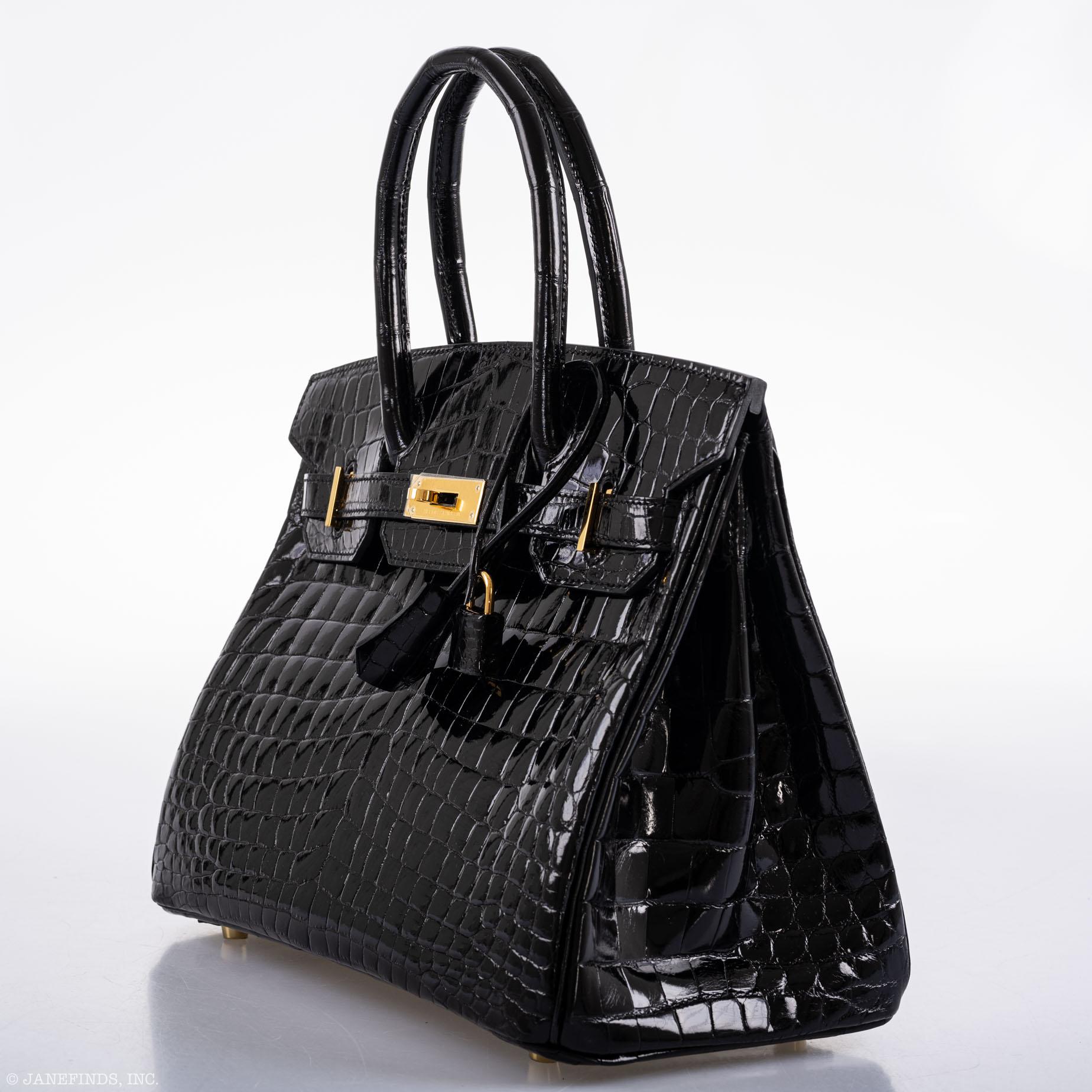 Hermès Birkin 30 Black Shiny Niloticus Crocodile Gold Hardware