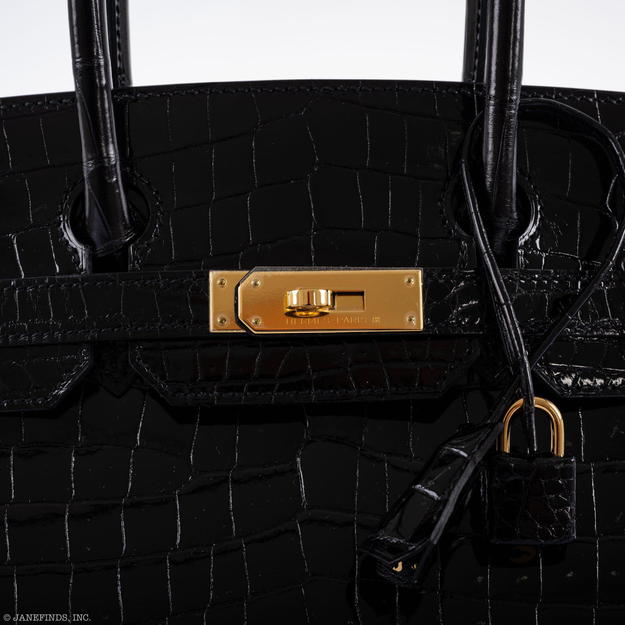 Hermès Birkin 30 Black Shiny Niloticus Crocodile Gold Hardware