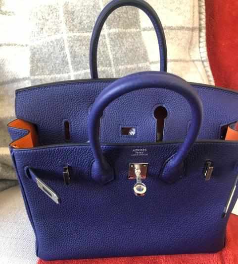 Hermès Birkin 30 Bleu Encre Verso Orange Togo Palladium Hardware