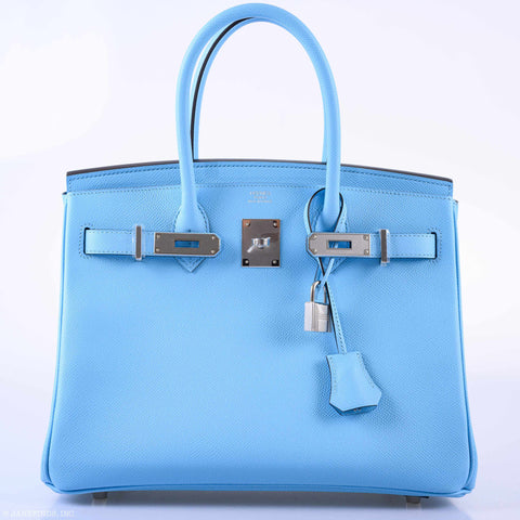 Hermès Birkin 30 Blue Celeste Epsom Palladium Hardware - 2020, Y