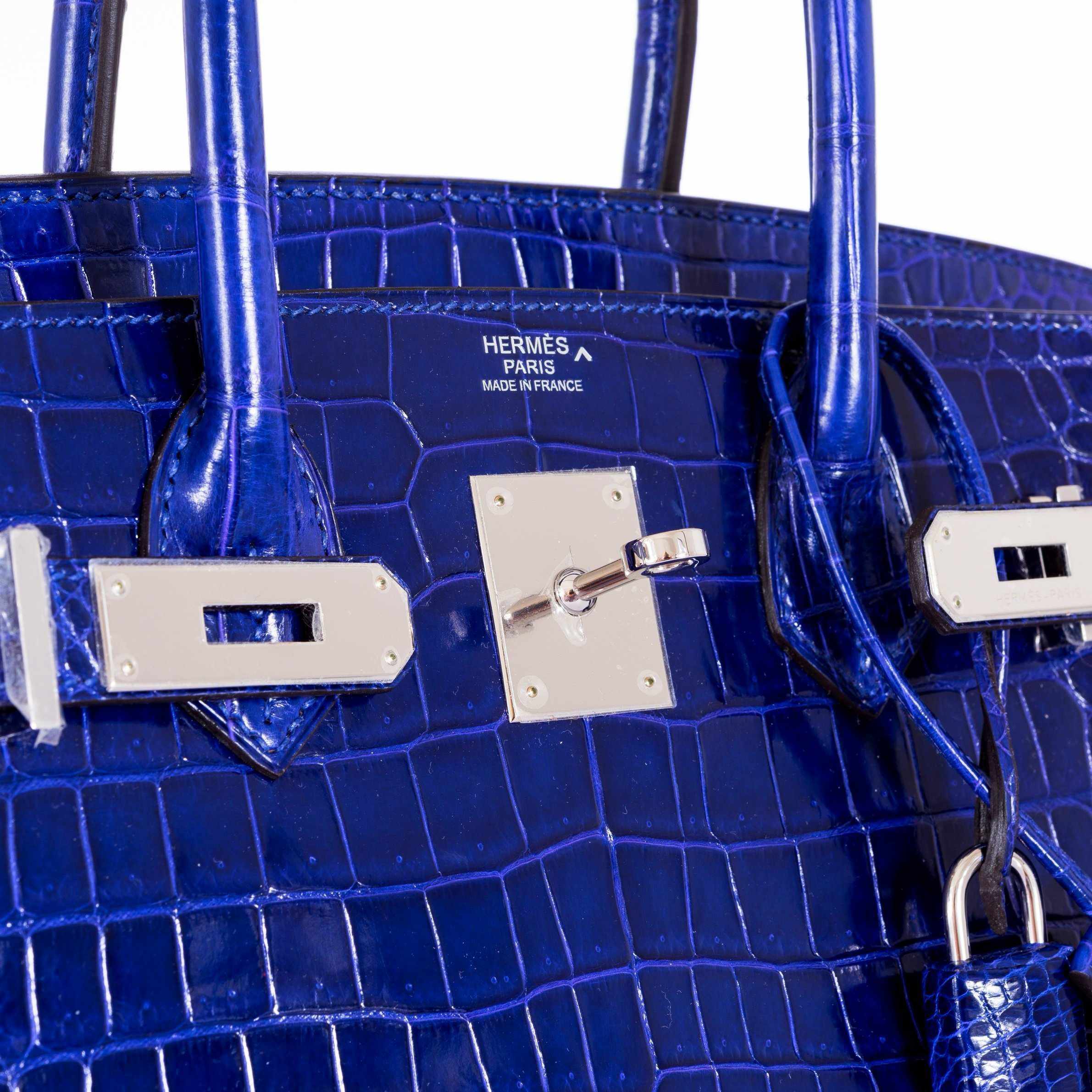 Hermès Birkin 30 Blue Electric Porosus Crocodile Palladium Hardware