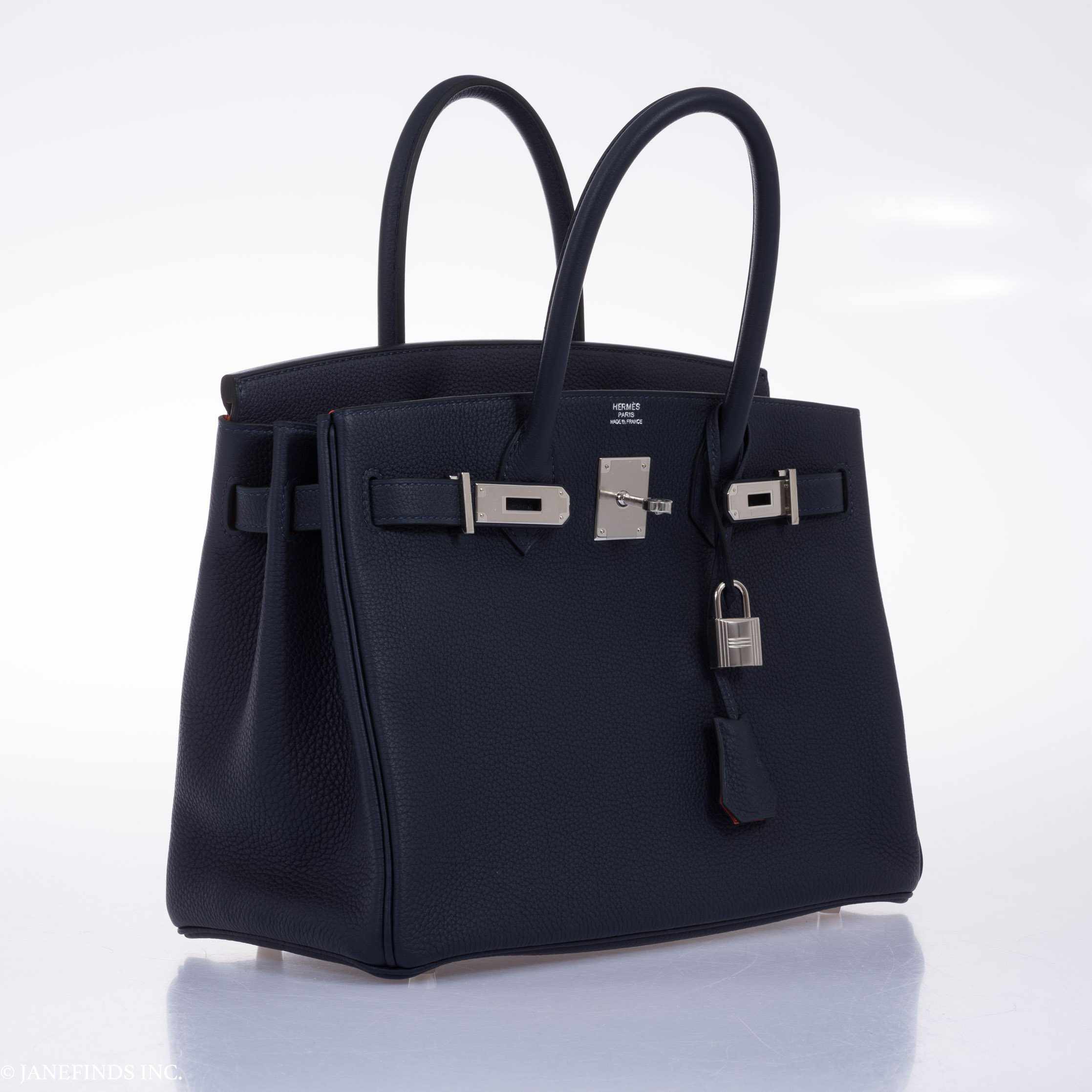 Hermès Birkin 30 Blue Nuit Verso Orange Poppy Togo Palladium Hardware