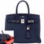Hermès Birkin 30 Blue Nuit Verso Orange Poppy Togo Palladium Hardware