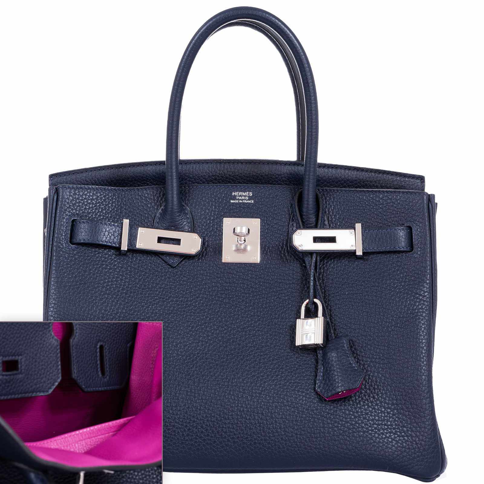 Hermès Birkin 30 Blue Nuit Verso Rose Pourpre Togo Palladium Hardware