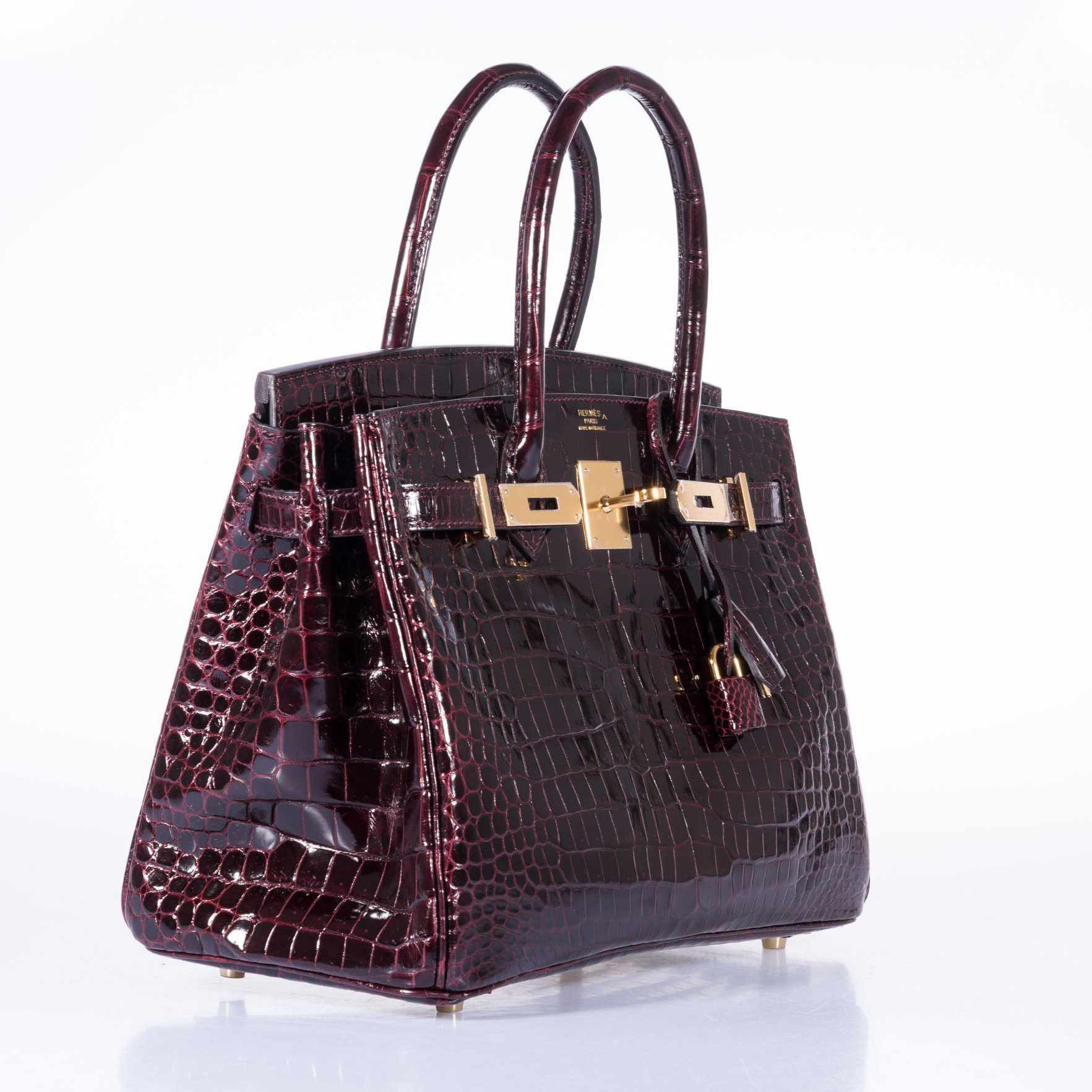 Hermès Birkin 30 Bordeaux Porosus Crocodile Gold Hardware