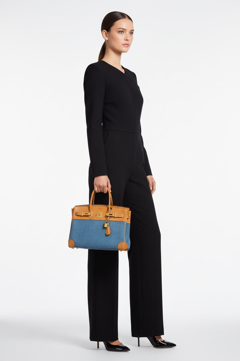 Hermès Birkin 30 Denim & Vache Naturelle Gold Hardware | JANEFINDS