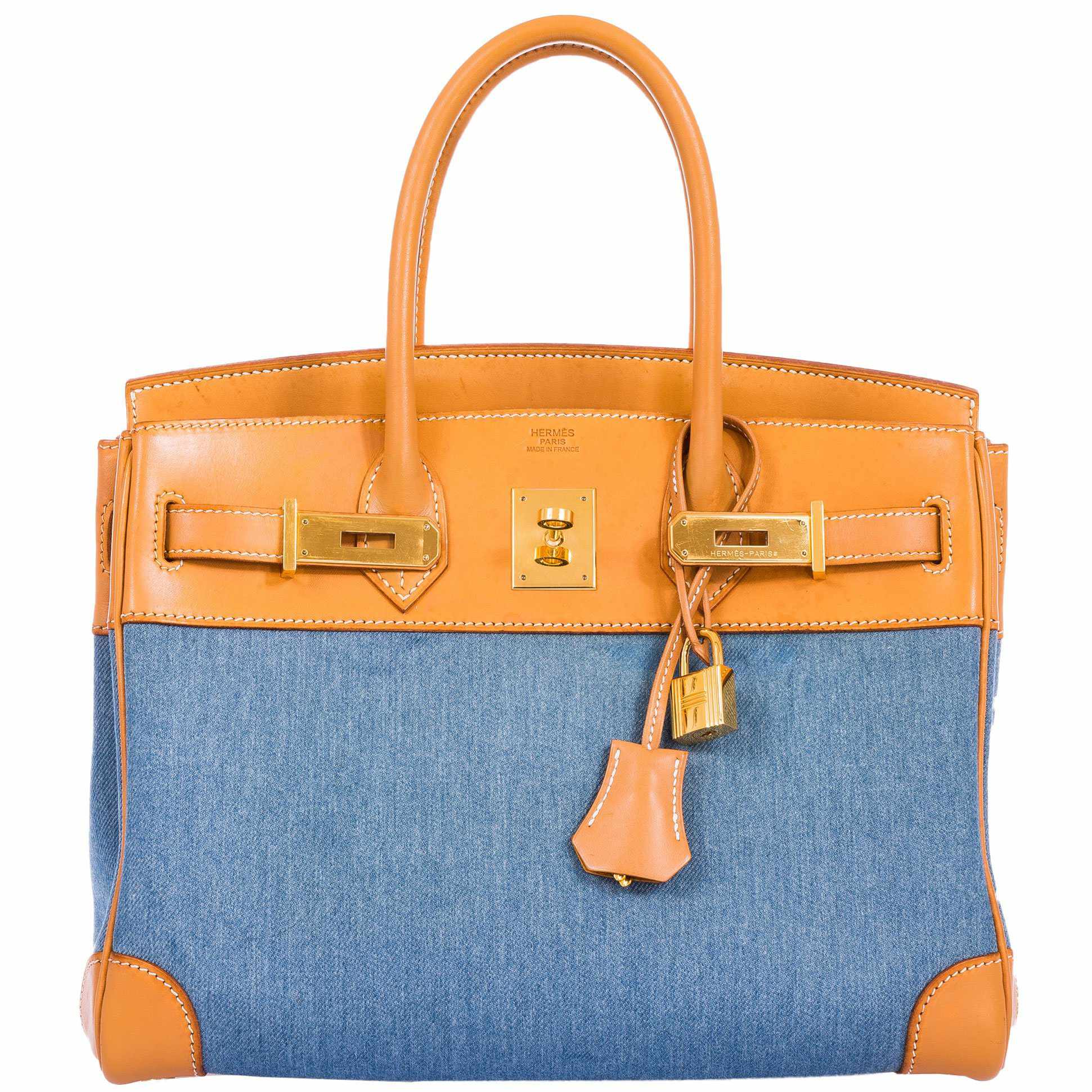 Hermès Birkin 30 Denim & Vache Naturelle Gold Hardware
