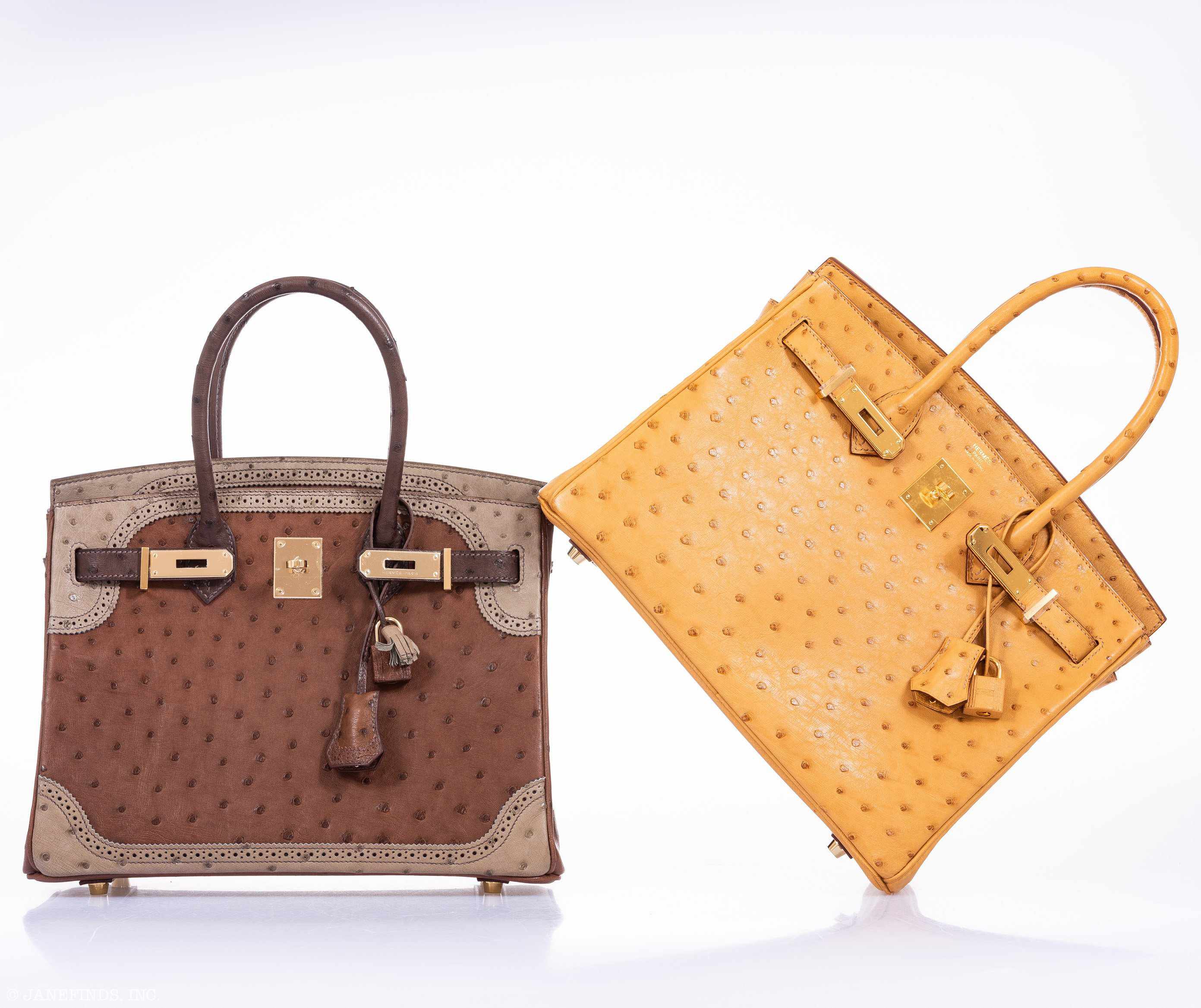Hermès Birkin 30 Ghillies Marron Fonce, Etrusque, Mousse Ostrich Champagne Gold Hardware