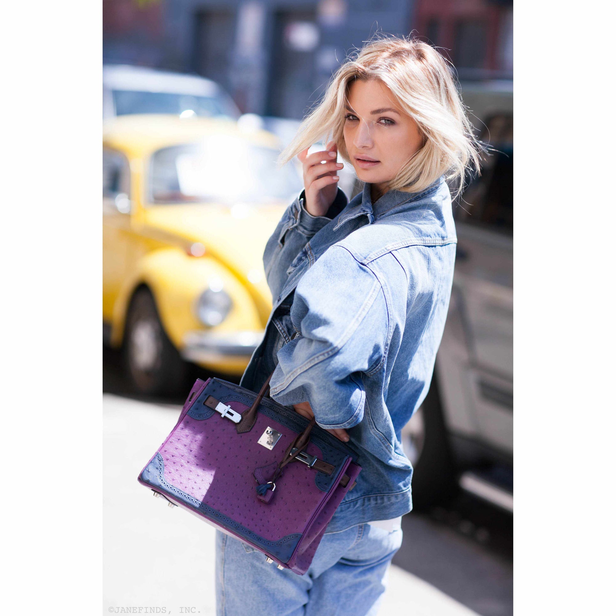 Hermès Birkin 30 Ghillies Tri-Color Ostrich Violine, Bleu de Malte & Marron Palladium Hardware