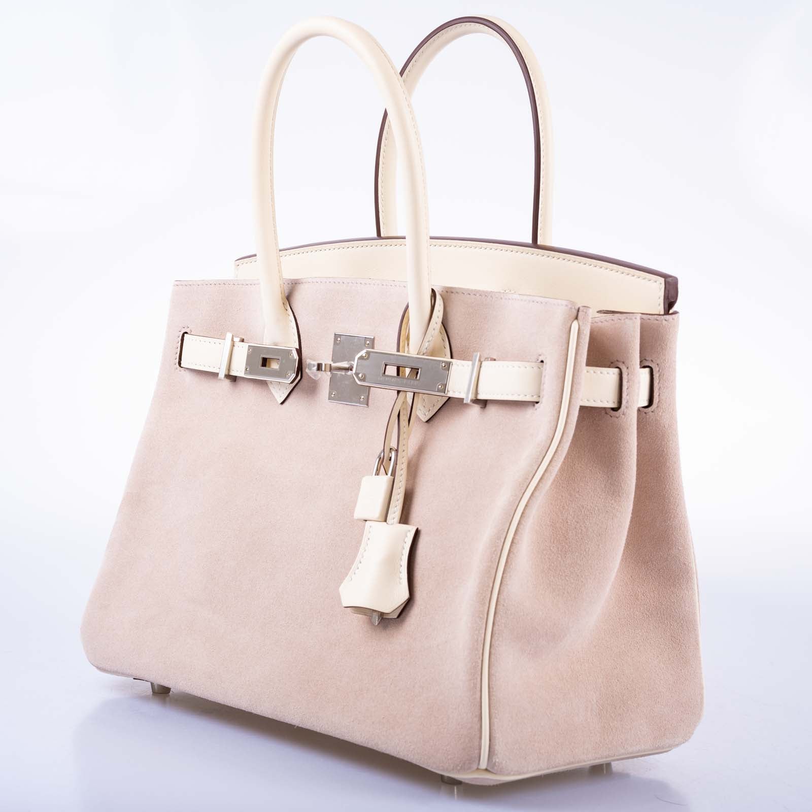 Hermès Birkin 30 Grizzly Glycine Veau Doblis Suede and Nata Swift Permabrass Hardware