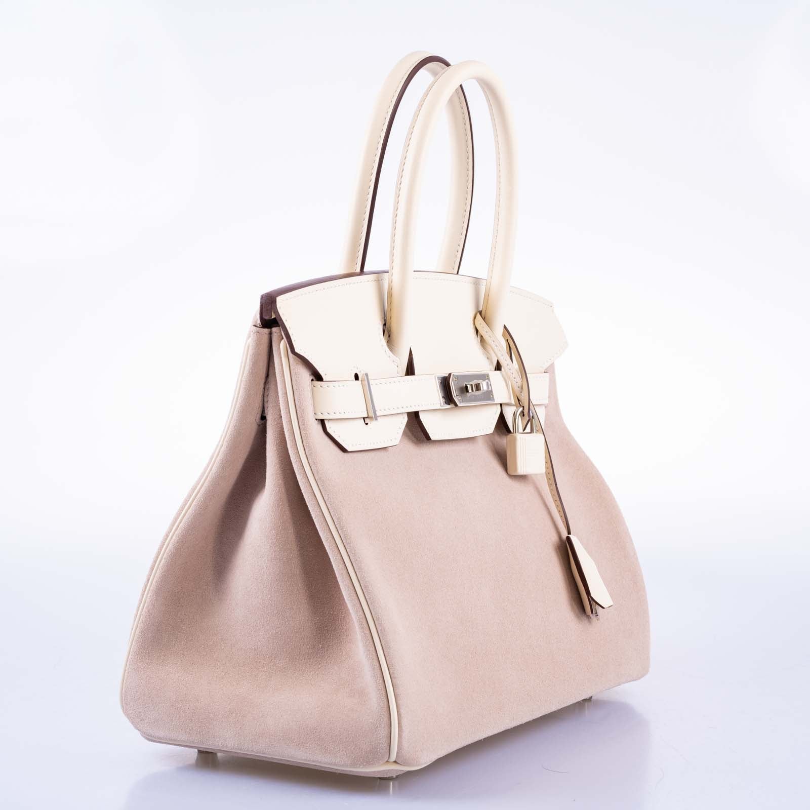 Hermès Birkin 30 Grizzly Glycine Veau Doblis Suede and Nata Swift Permabrass Hardware