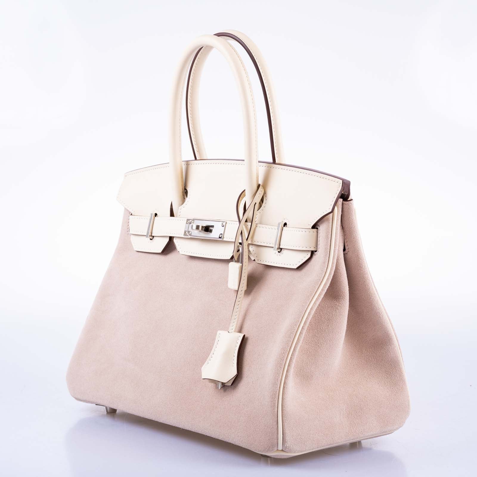 Hermès Birkin 30 Grizzly Glycine Veau Doblis Suede and Nata Swift Permabrass Hardware