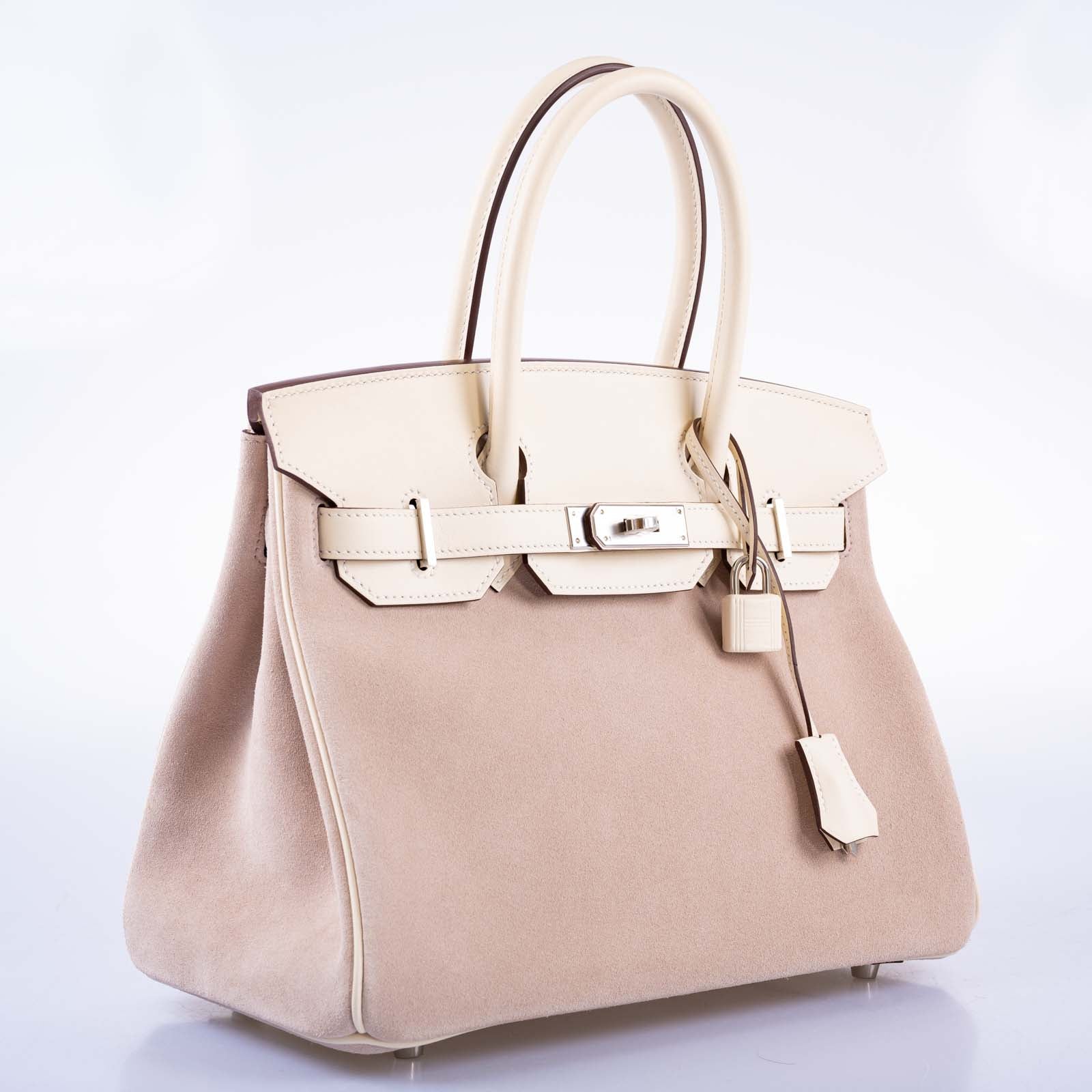 Hermès Birkin 30 Grizzly Glycine Veau Doblis Suede and Nata Swift Permabrass Hardware