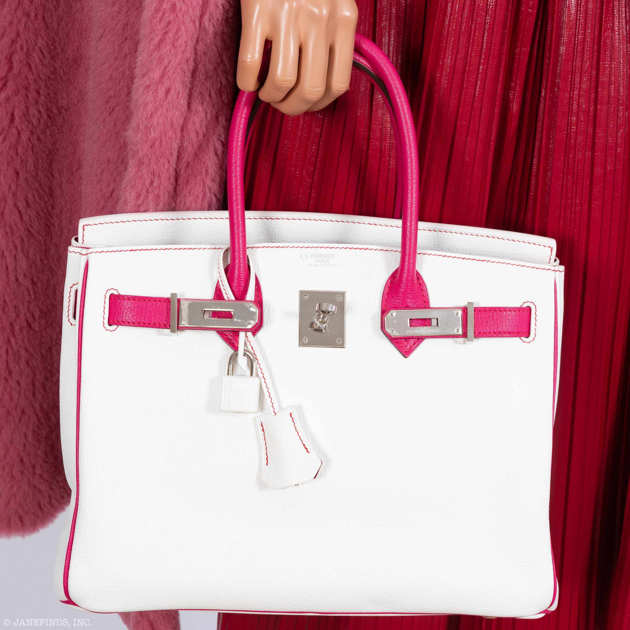 Hermès Birkin 30 HSS Bi-Color White & Fuchsia Chevre Palladium Hardware