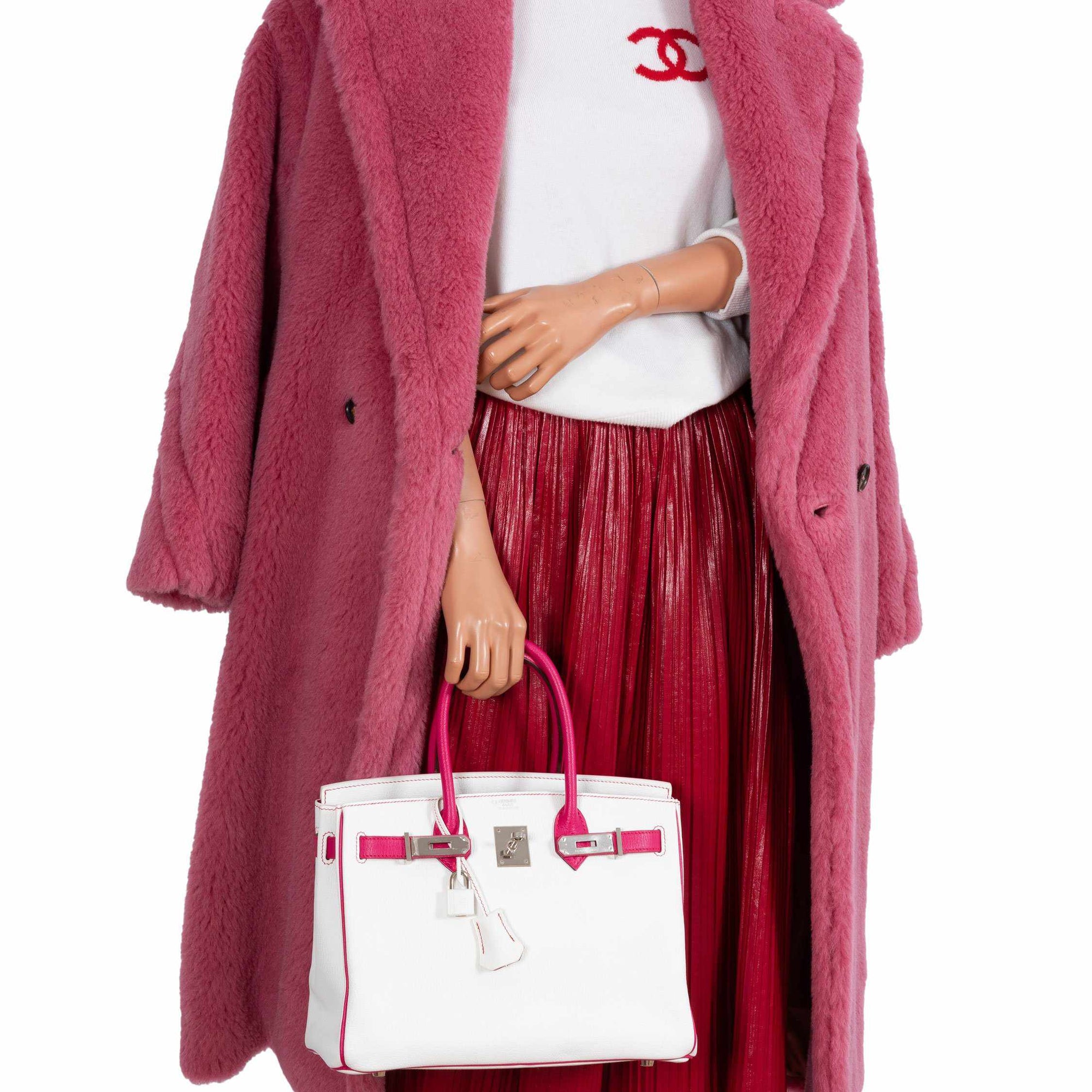 Hermès Birkin 30 HSS Bi-Color White & Fuchsia Chevre Palladium Hardware