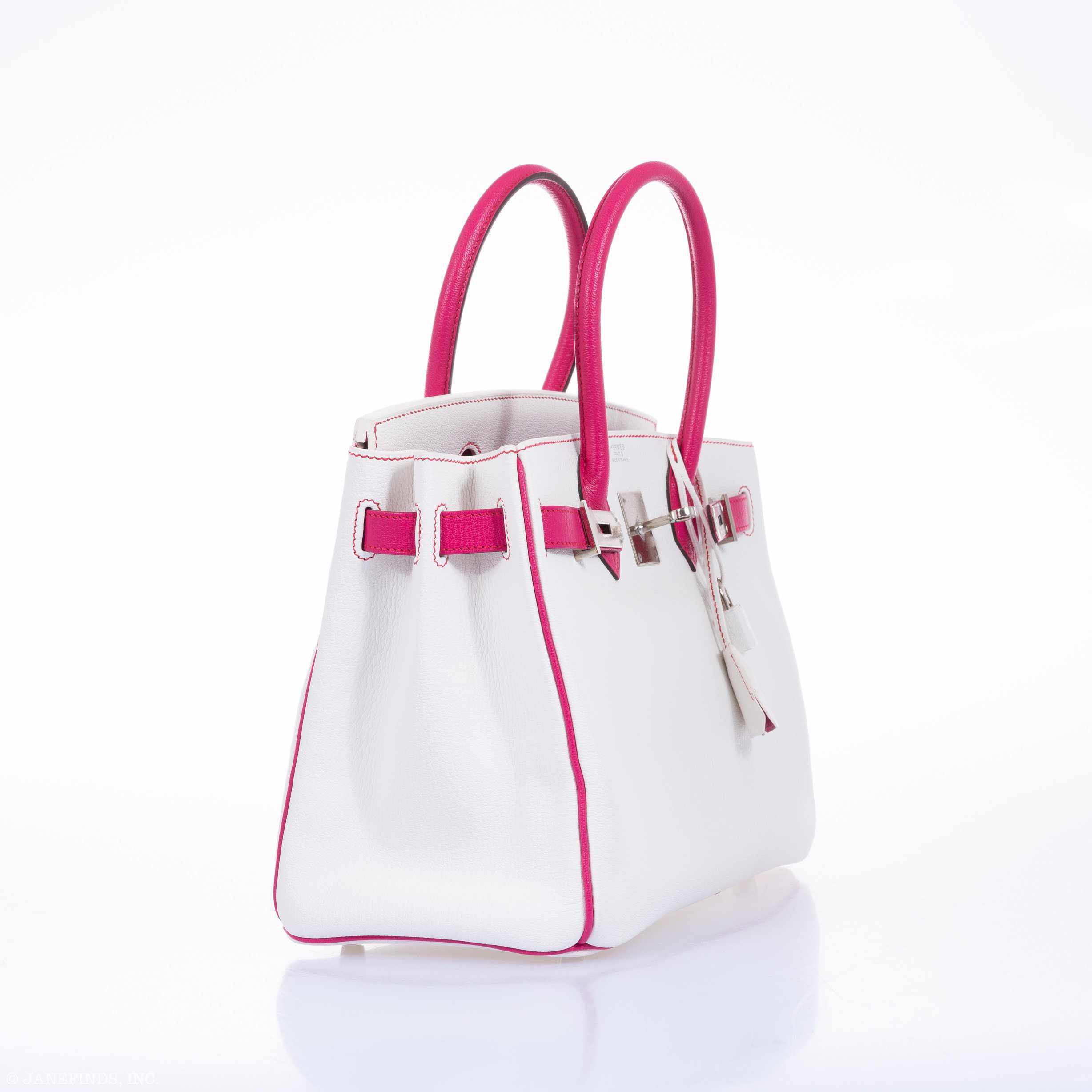 Hermès Birkin 30 HSS Bi-Color White & Fuchsia Chevre Palladium Hardware