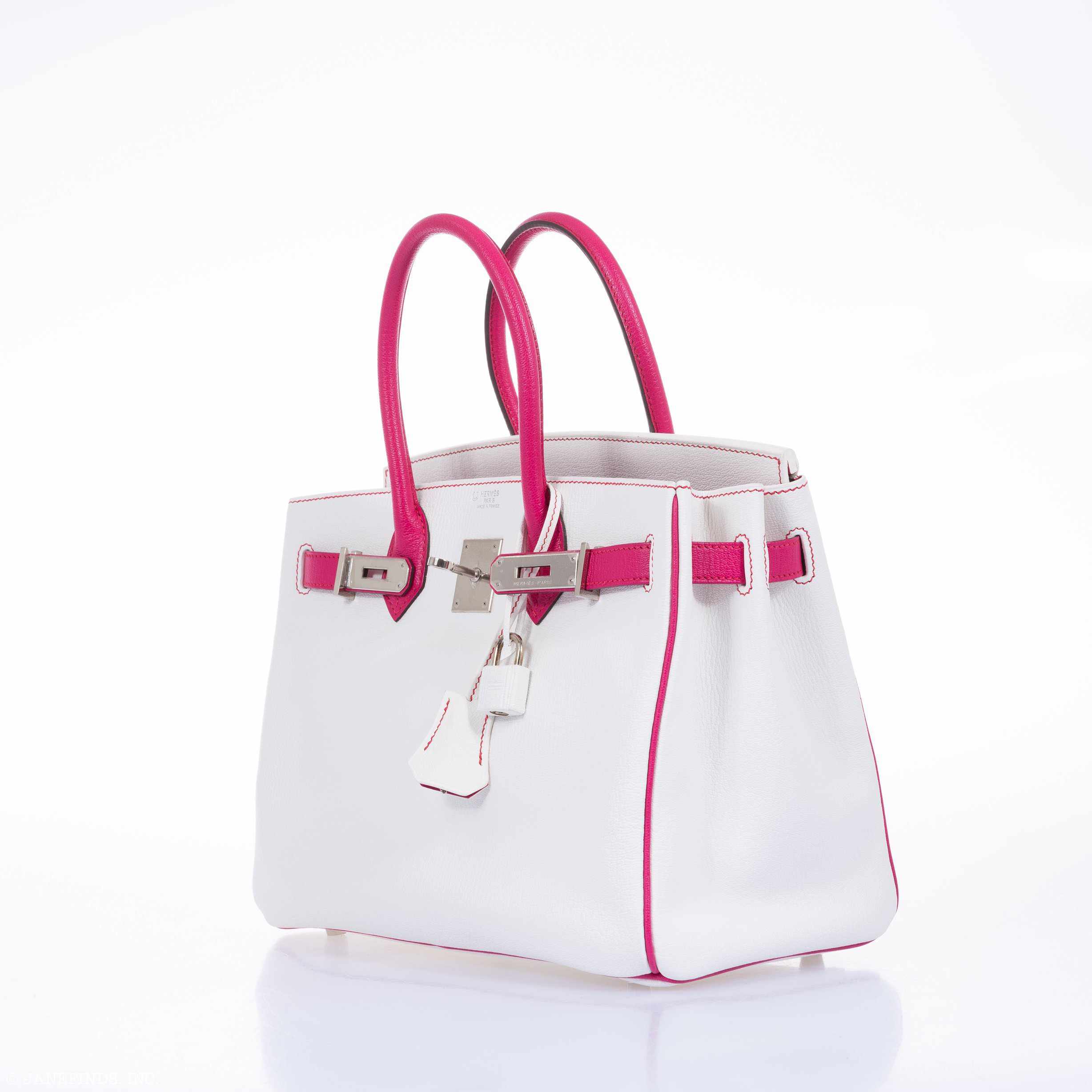 Hermès Birkin 30 HSS Bi-Color White & Fuchsia Chevre Palladium Hardware