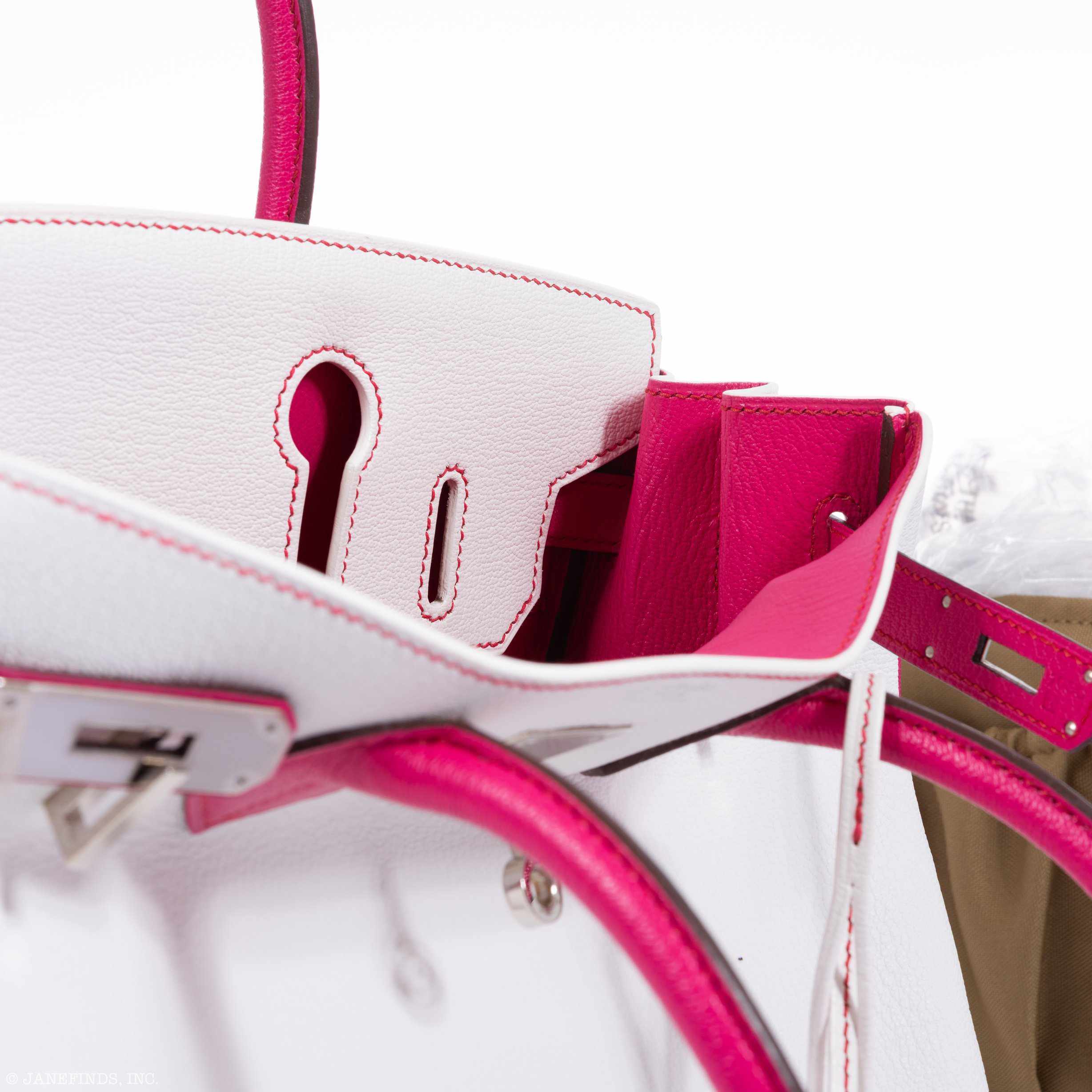 Hermès Birkin 30 HSS Bi-Color White & Fuchsia Chevre Palladium Hardware