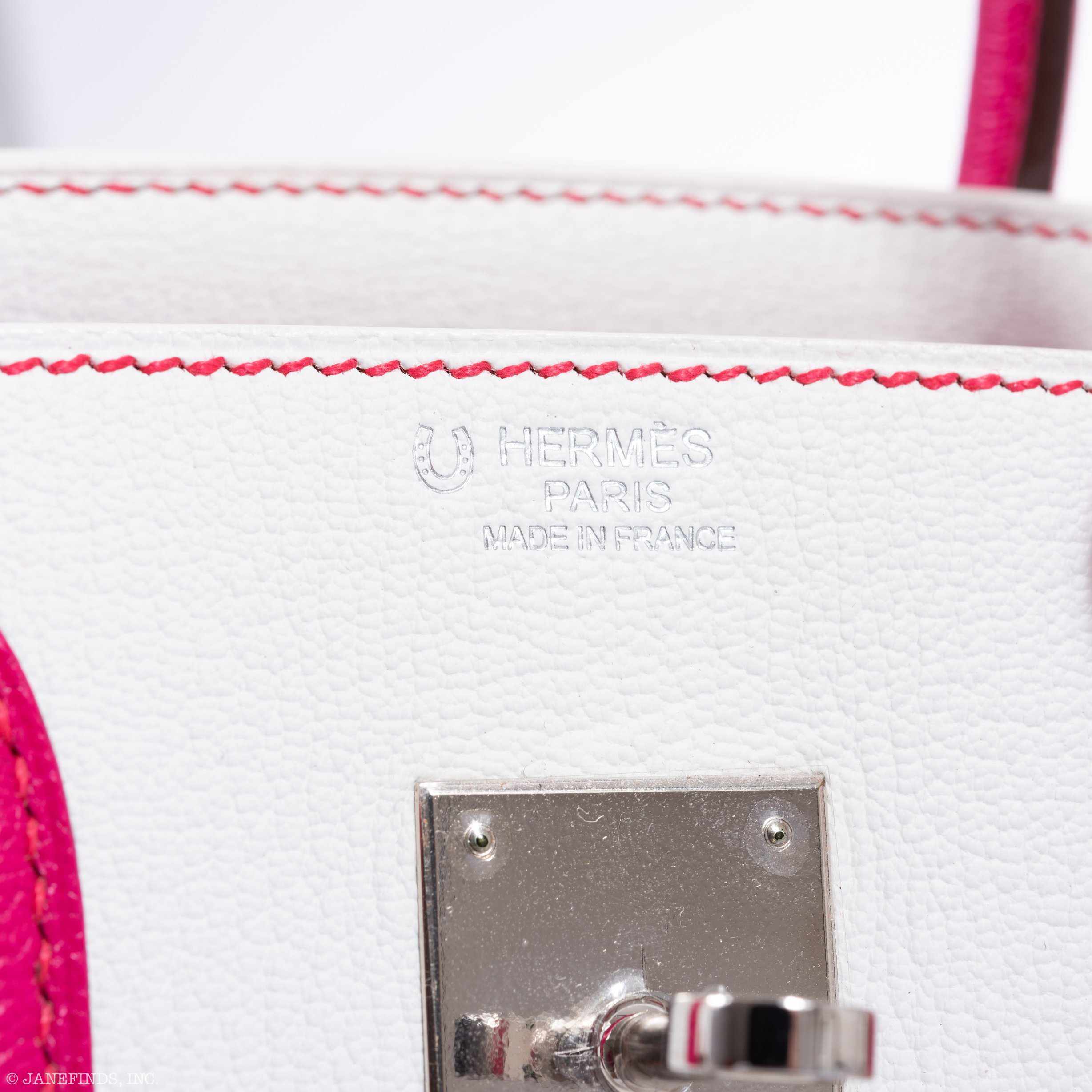 Hermès Birkin 30 HSS Bi-Color White & Fuchsia Chevre Palladium Hardware