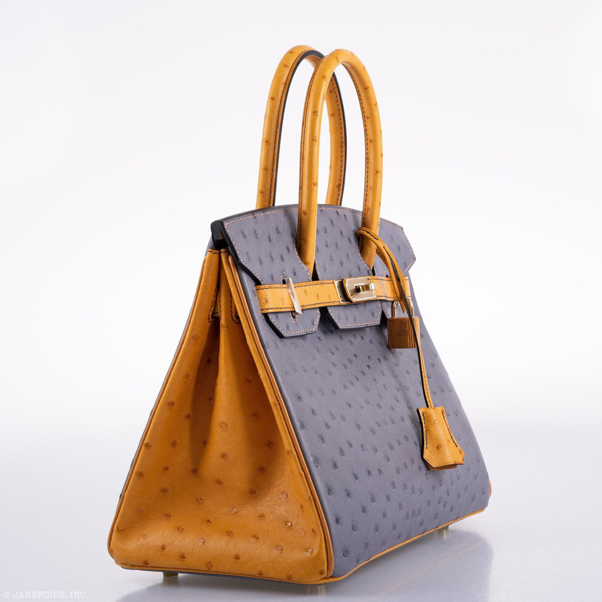 Hermès Birkin 30 HSS Gris Agate & Saffron Ostrich Gold Hardware