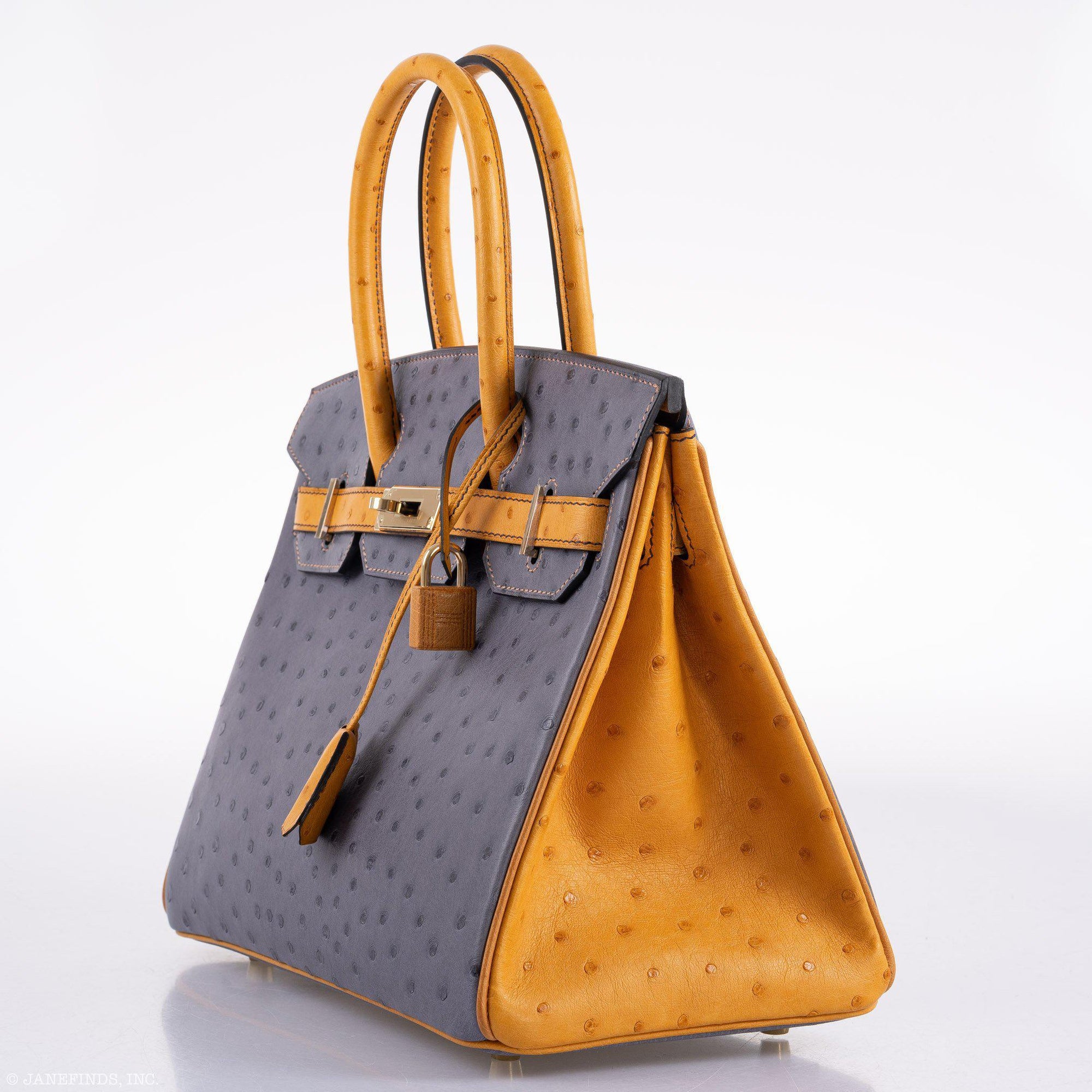 Hermès Birkin 30 HSS Gris Agate & Saffron Ostrich Gold Hardware