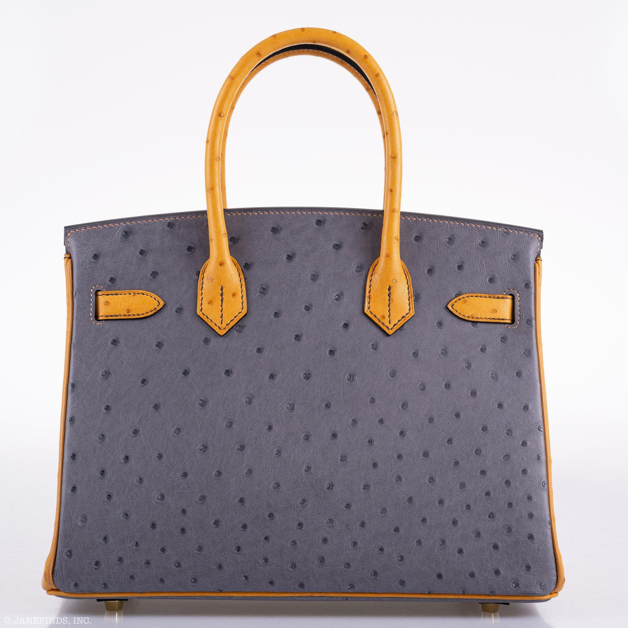 Hermès Birkin 30 HSS Gris Agate & Saffron Ostrich Gold Hardware