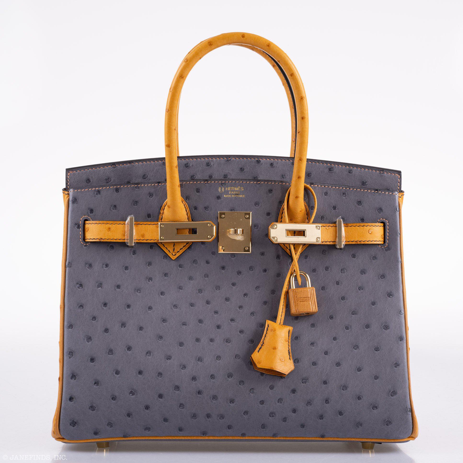 Hermès Birkin 30 HSS Gris Agate & Saffron Ostrich Gold Hardware