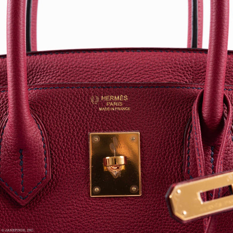 Hermès Birkin 30 HSS Rouge Grenat And Blue Nuit Togo Gold Hardware