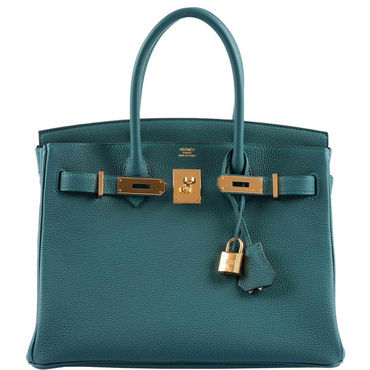 A MALACHITE TOGO LEATHER BIRKIN 30 WITH GOLD HARDWARE