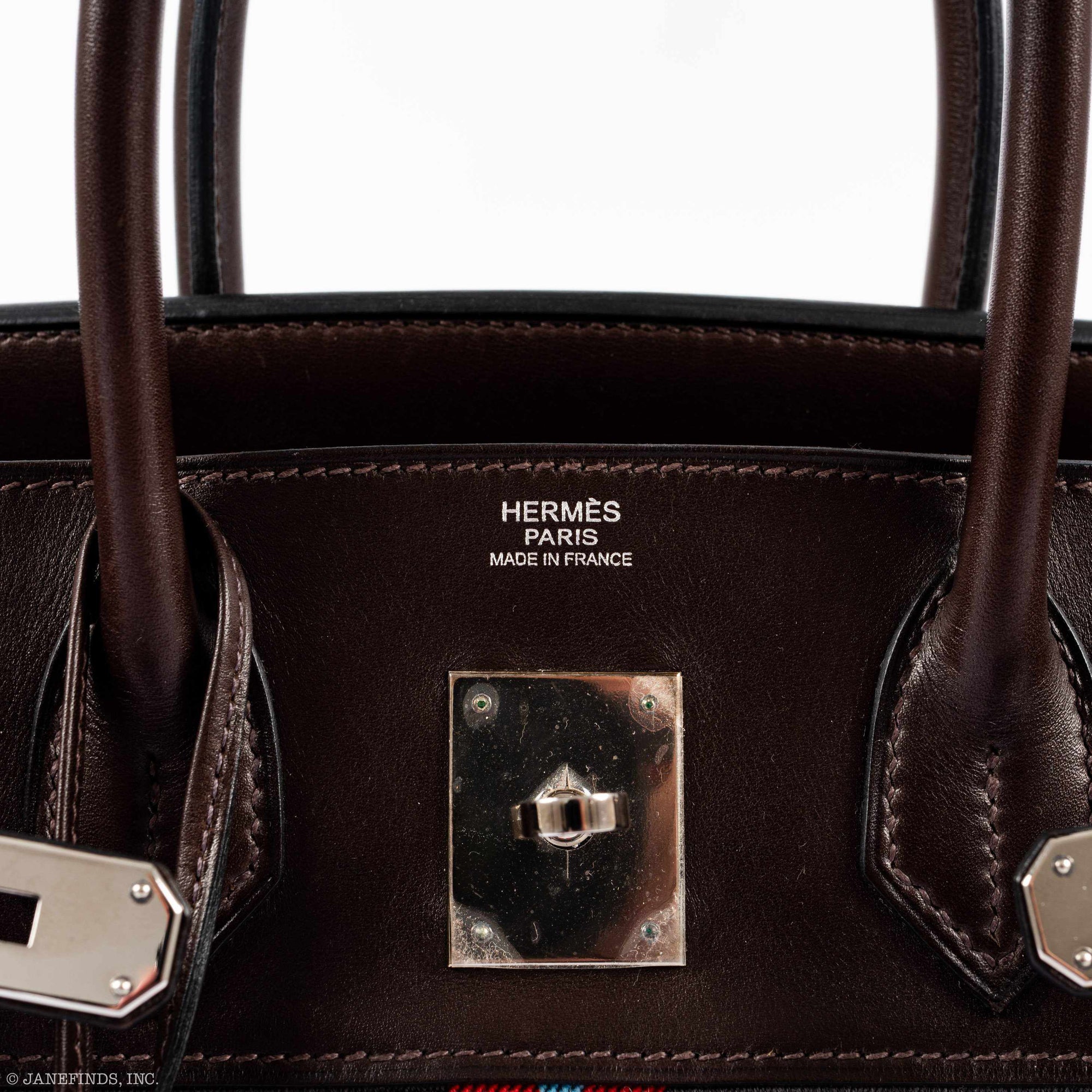 Hermès Birkin 30 Marron Fonce Box Calf & Jumping Canvas Palladium Hardware
