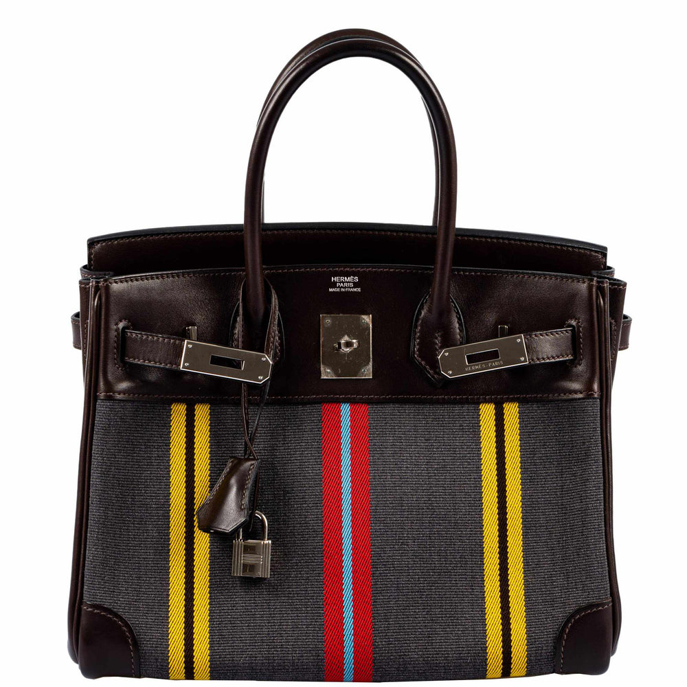 Hermès Birkin 30 Marron Fonce Box Calf & Jumping Canvas Palladium Hardware