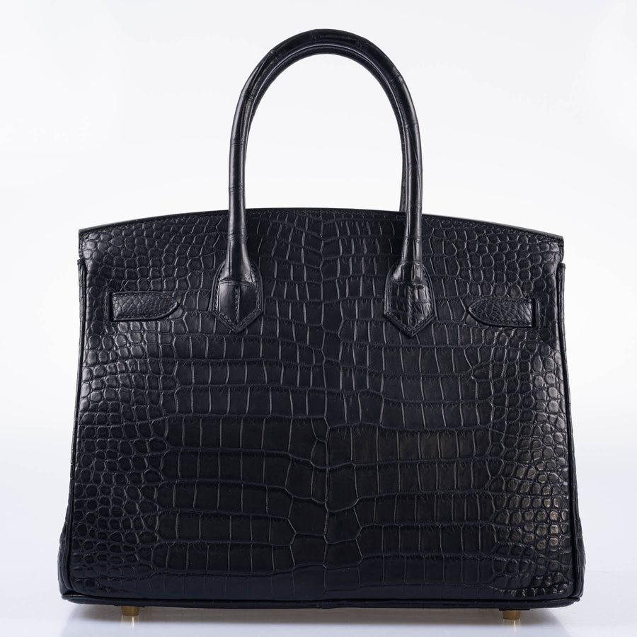 Hermès Birkin 30 Matte Black Porosus Crocodile Gold Hardware